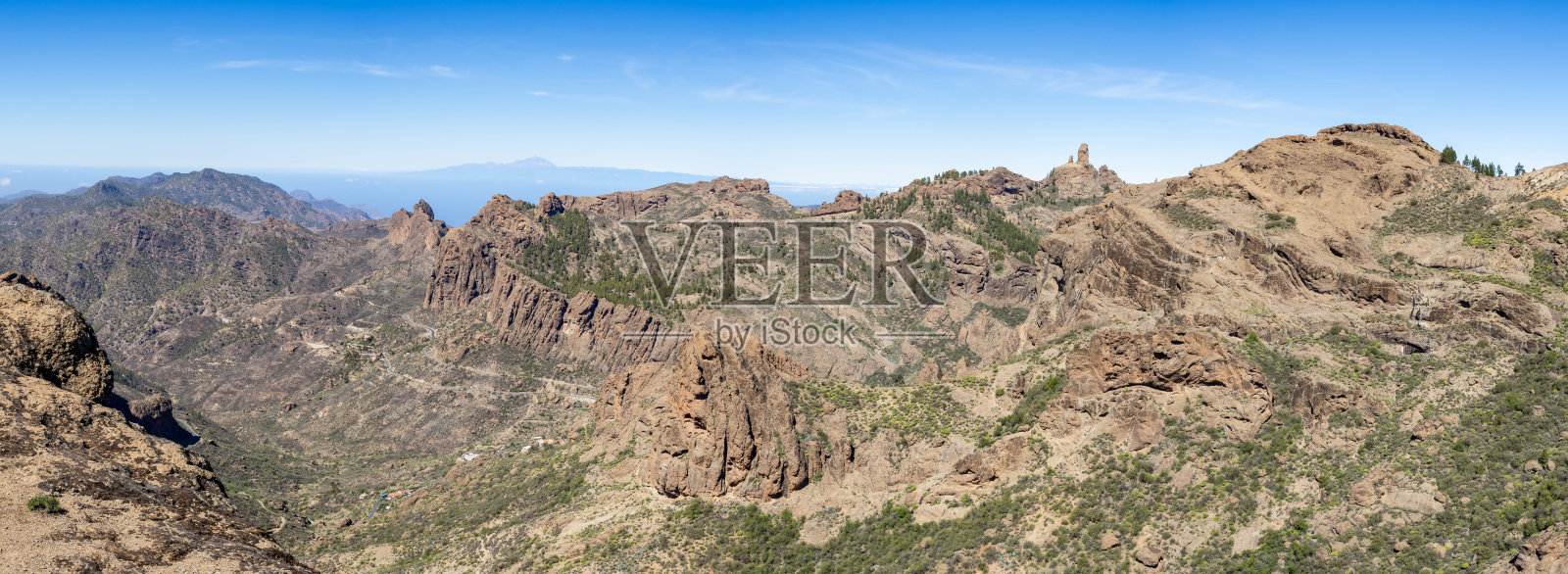 Roque Nublo和从Venta Nublo观点的周围，大加那利岛，西班牙。照片摄影图片
