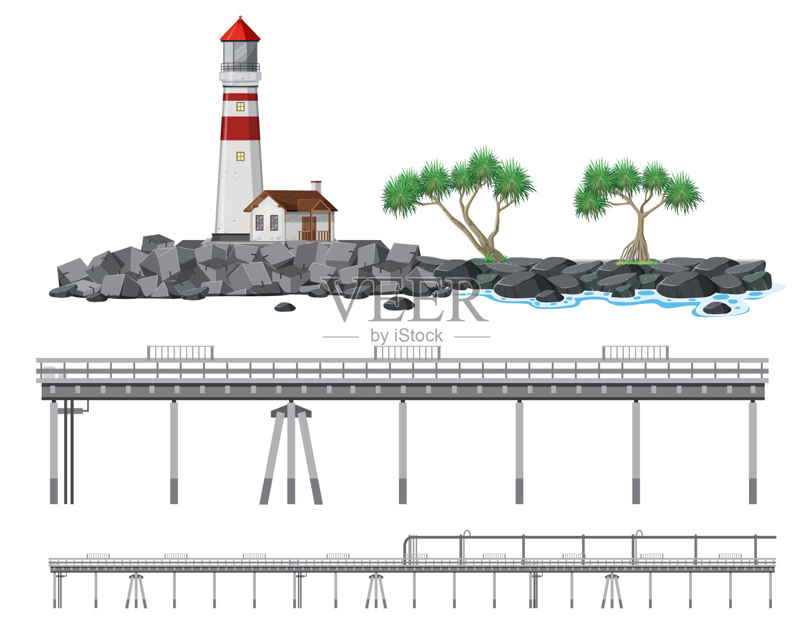 海滩海岸对象和元素的集合插画图片素材