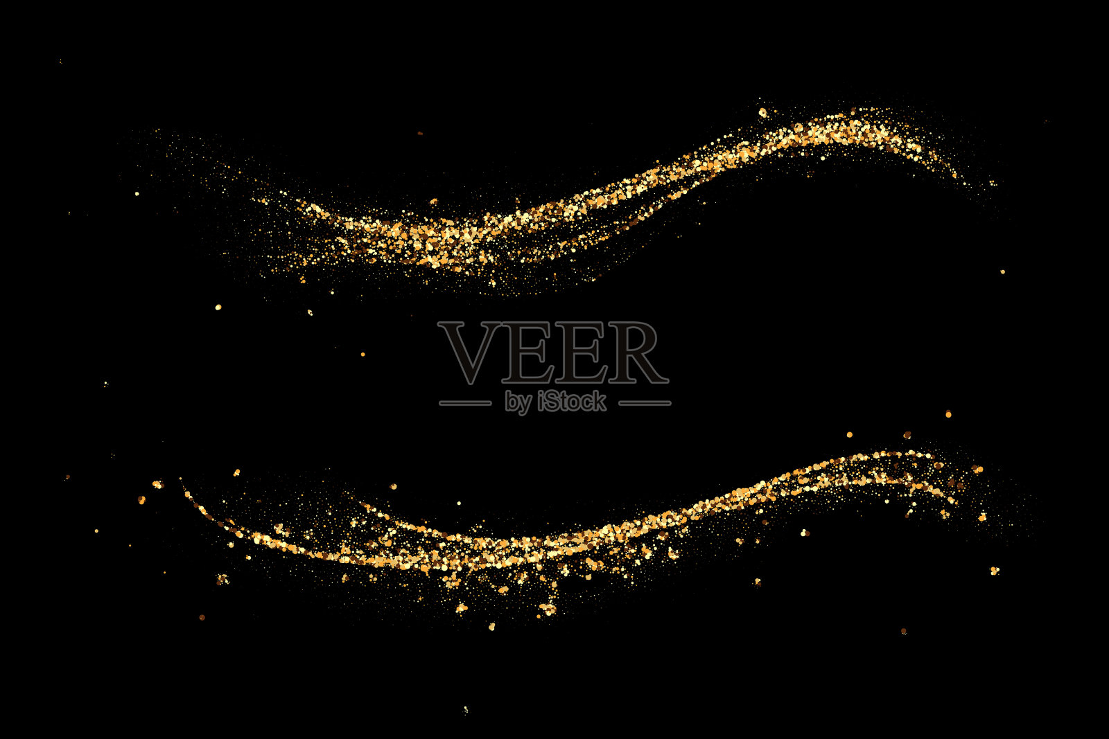 在黑色的背景上，金色闪烁着抽象的波浪插画图片素材