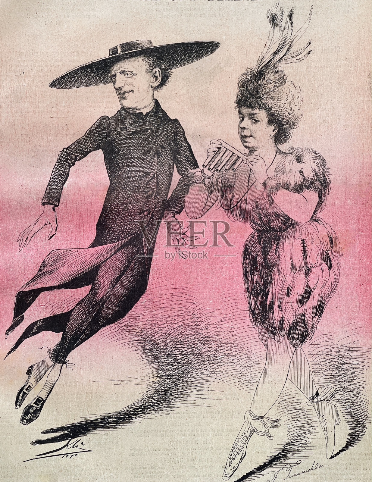 演员卡尔·阿道夫·弗里斯(Carl Adolph Friese)饰演协和式舞者和教学大纲舞者，歌手洛里·斯图贝尔(Lori Stubel)饰演帕帕吉娜(Papagena)插画图片素材