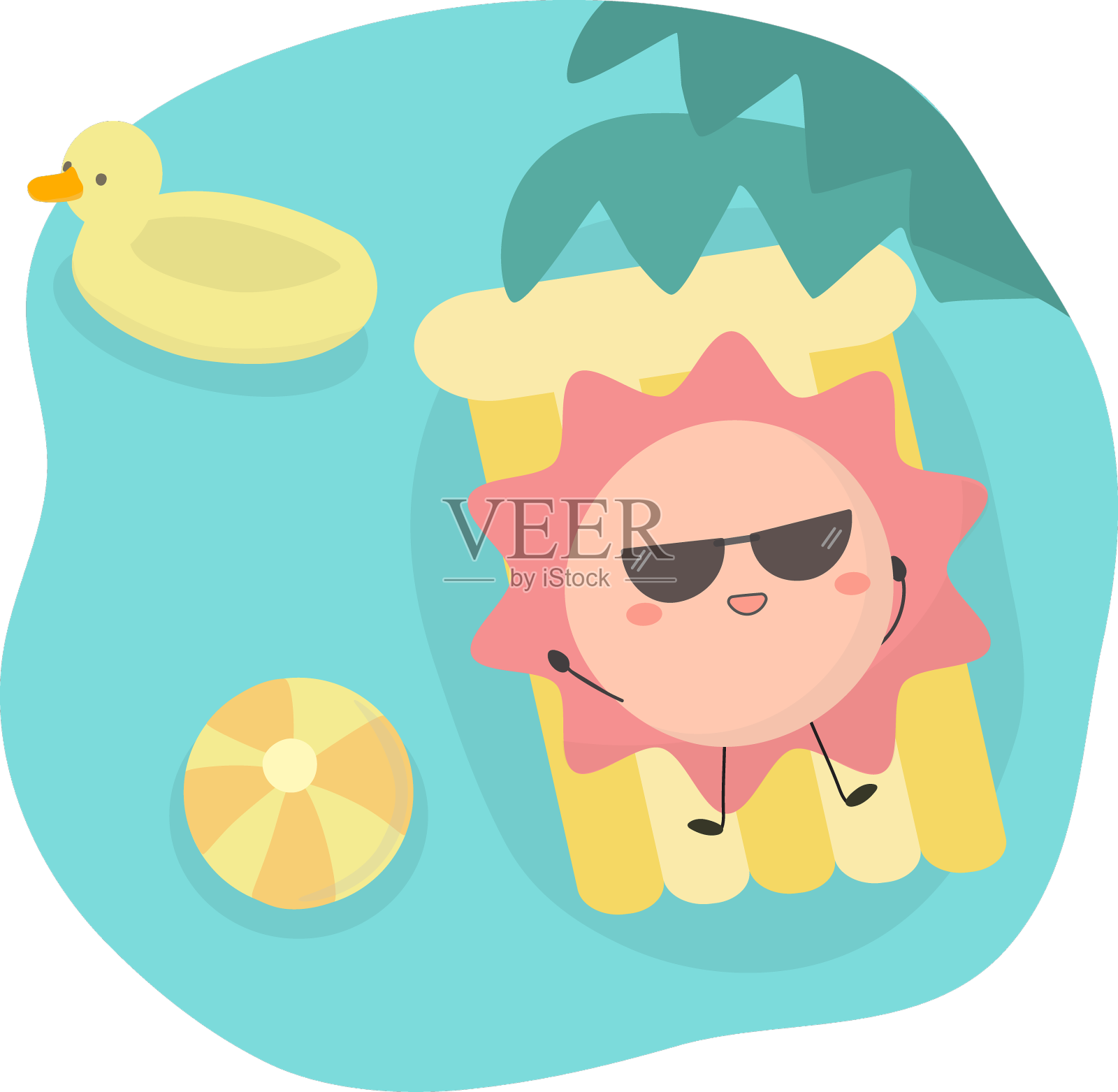 夏天，太阳躺在浮筏上设计元素图片