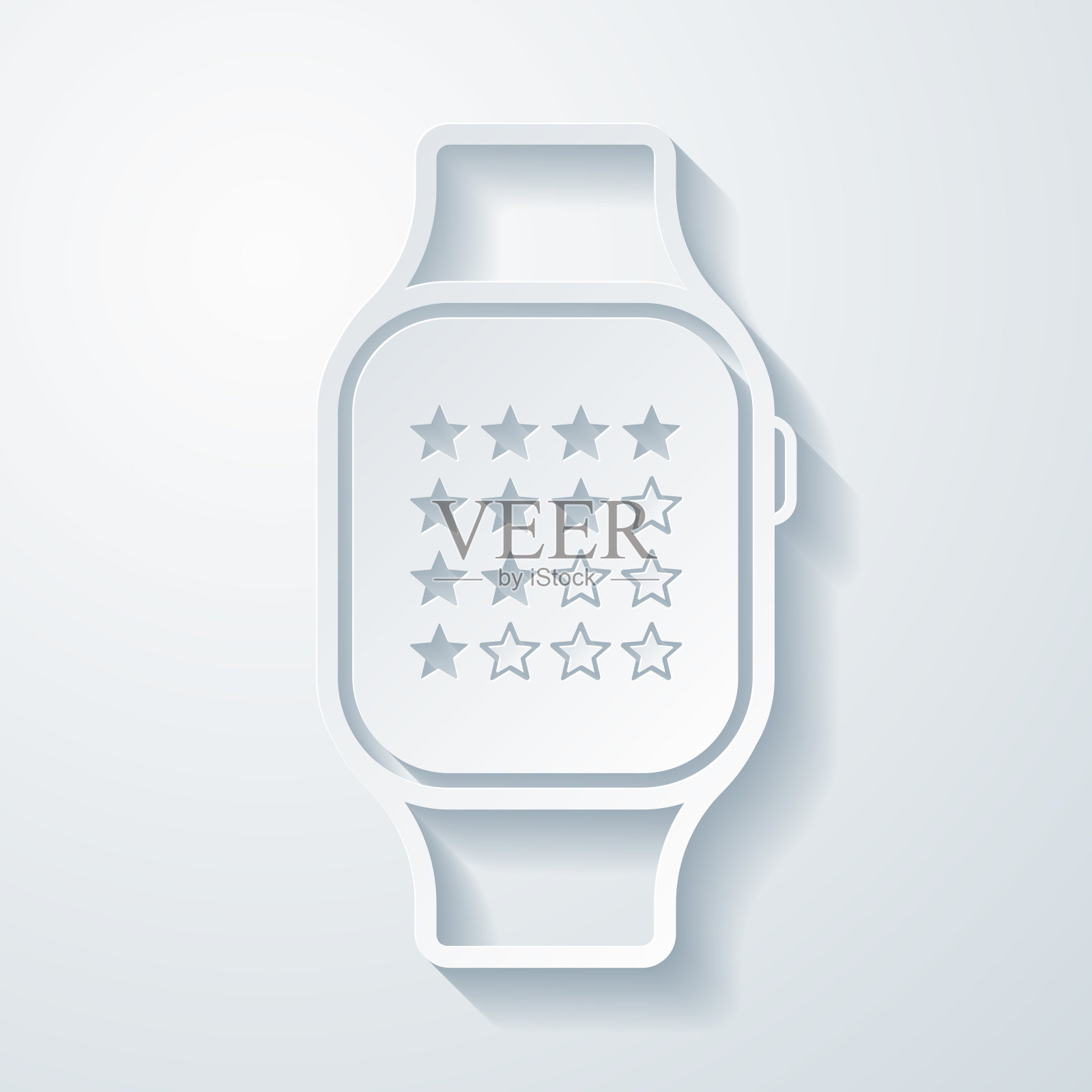 智能手表与星级评级。空白背景上剪纸效果的图标插画图片素材