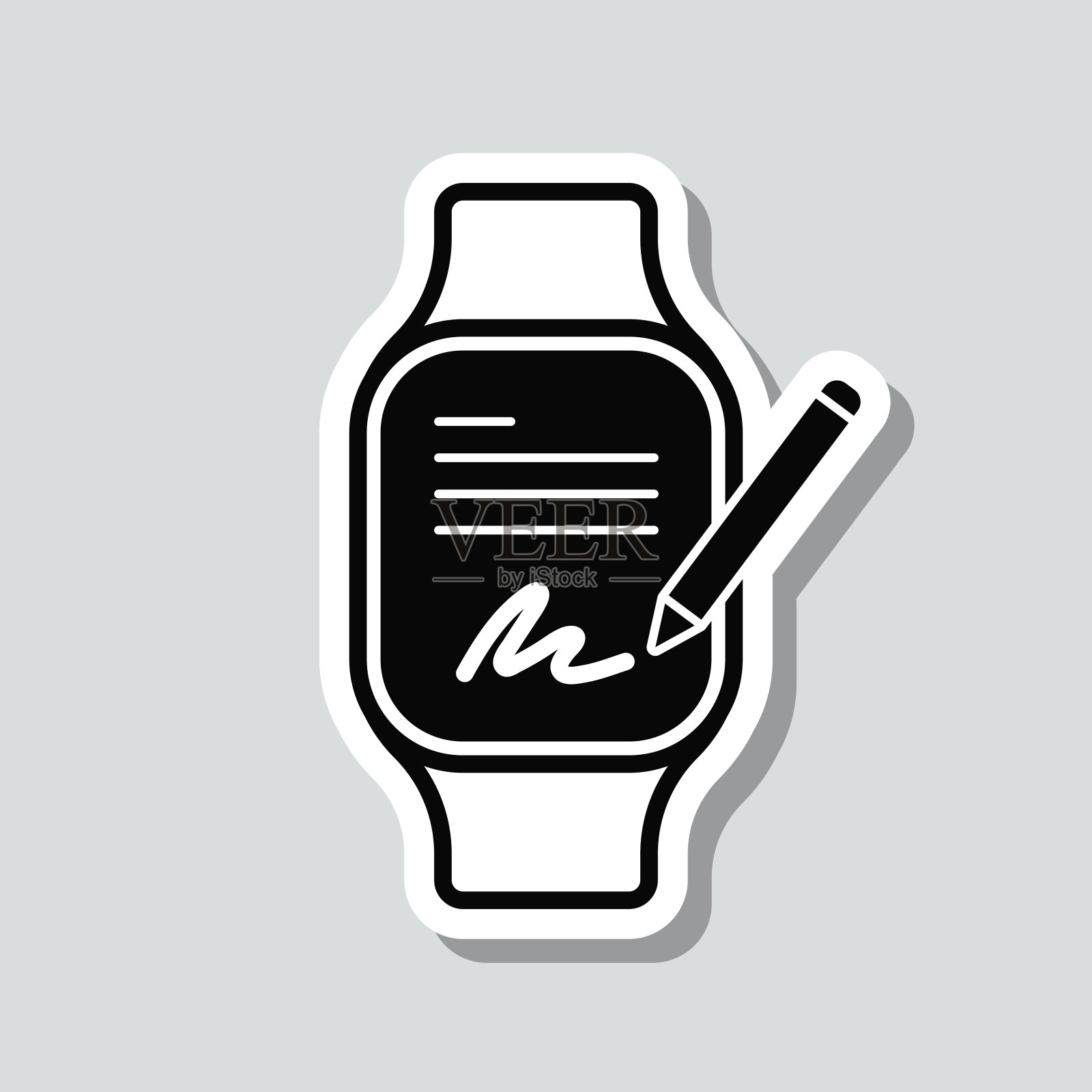 智能手表的电子签名。图标贴纸在灰色背景插画图片素材