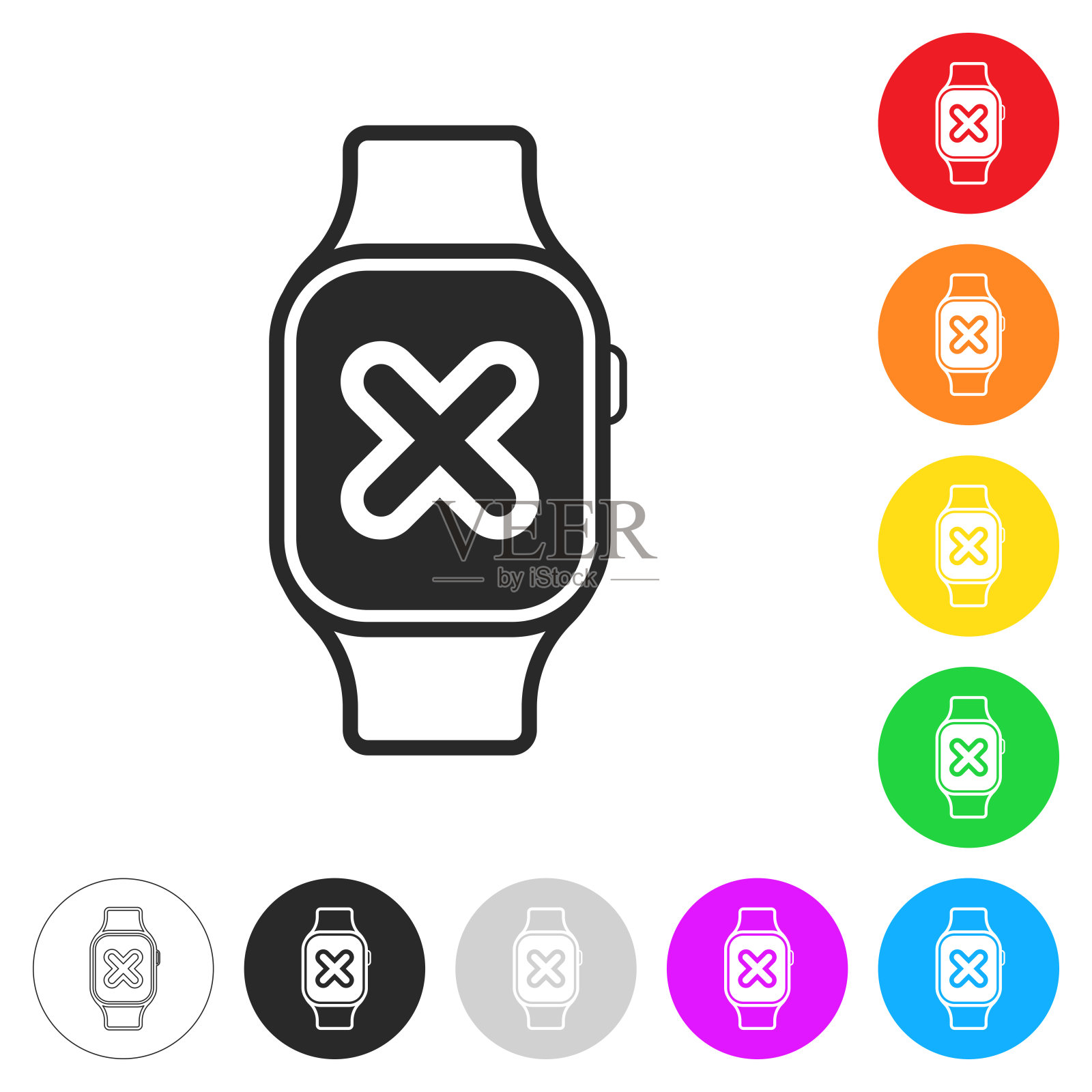 带十字标记的智能手表。彩色按钮上的图标插画图片素材