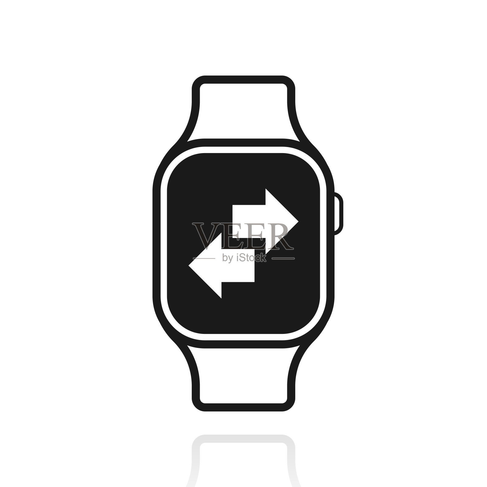 使用智能手表转移。白色背景上反射的图标插画图片素材