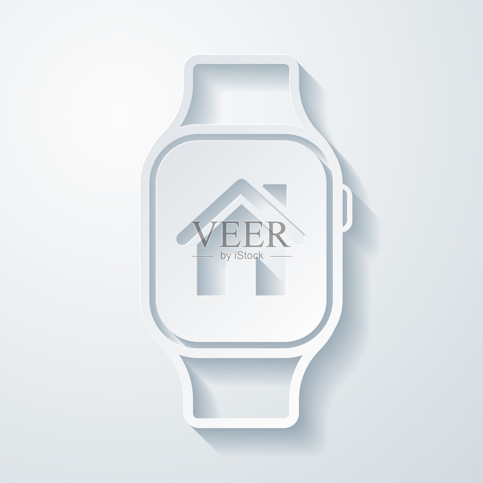 带智能家居的智能手表。空白背景上剪纸效果的图标插画图片素材