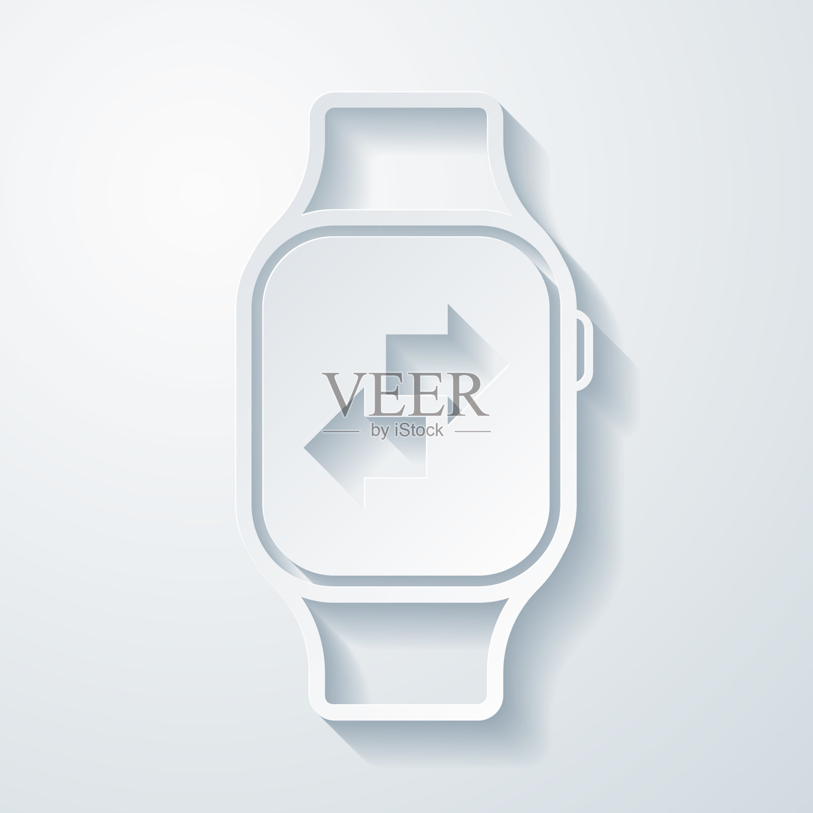 用智能手表转账。空白背景上剪纸效果的图标插画图片素材