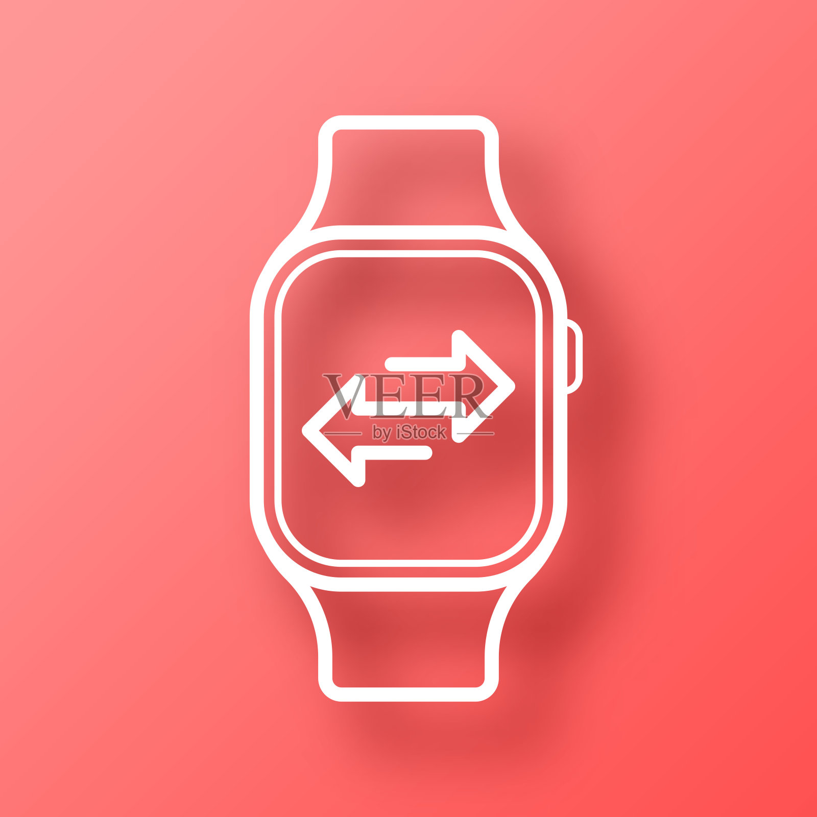 用智能手表转账。图标在红色背景与阴影插画图片素材