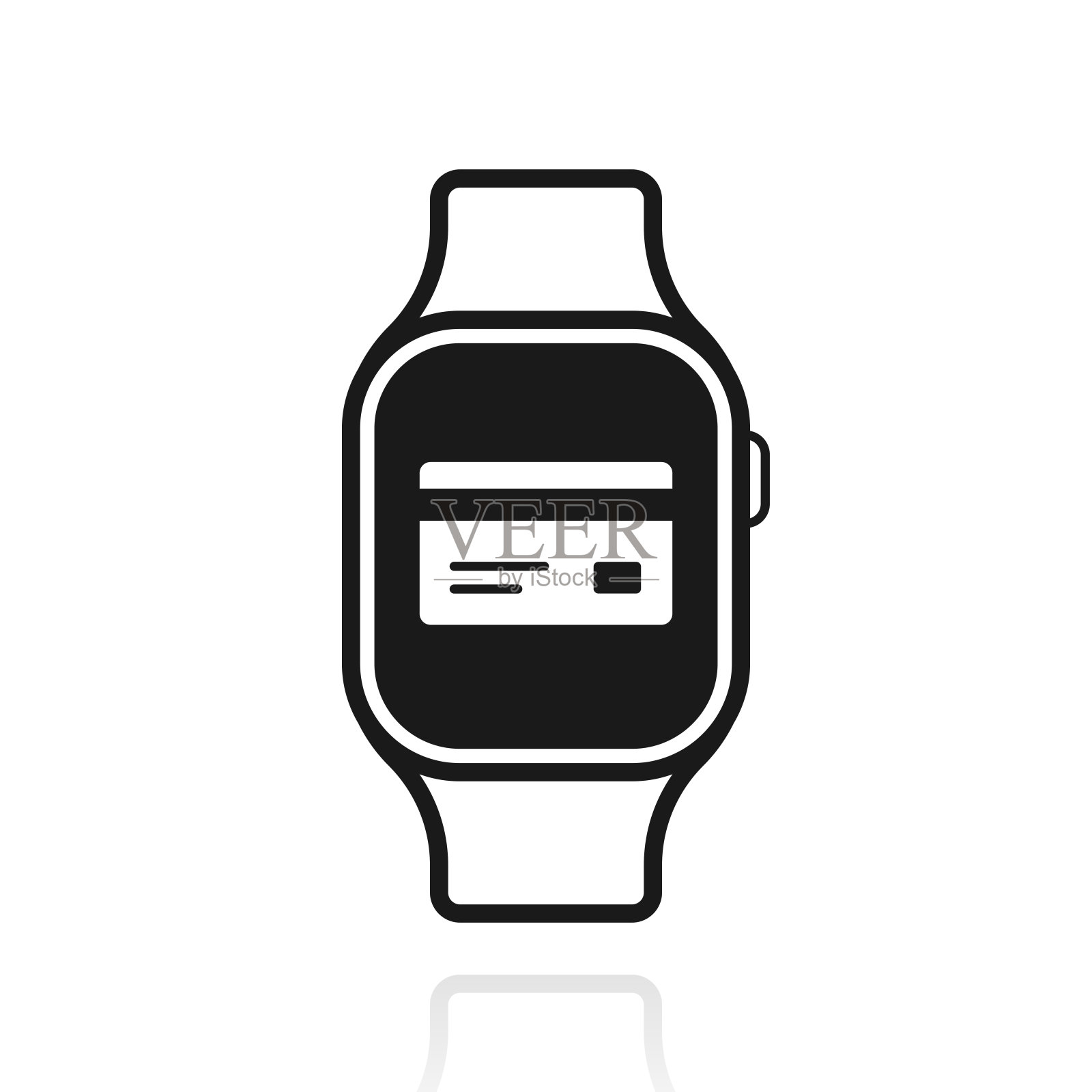 有信用卡的智能手表。白色背景上反射的图标插画图片素材