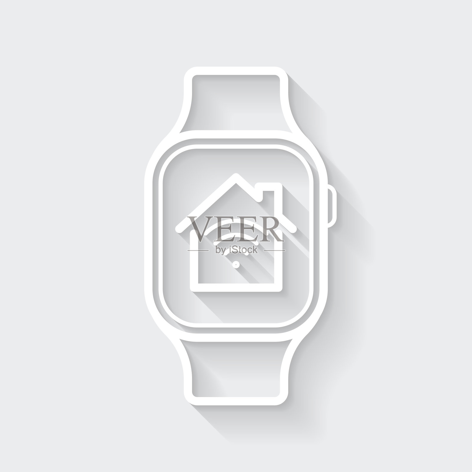 智能手表配智能家居。图标与空白背景上的长阴影-平面设计插画图片素材