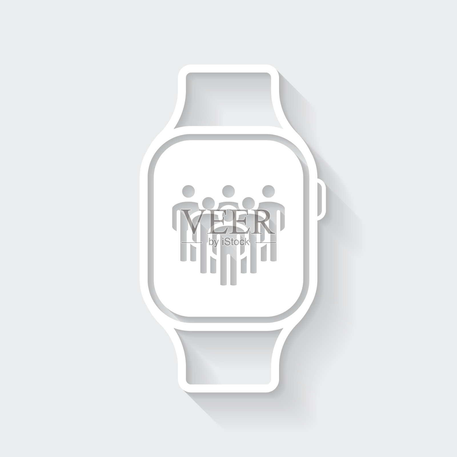 智能手表上的社交媒体。图标与空白背景上的长阴影-平面设计插画图片素材