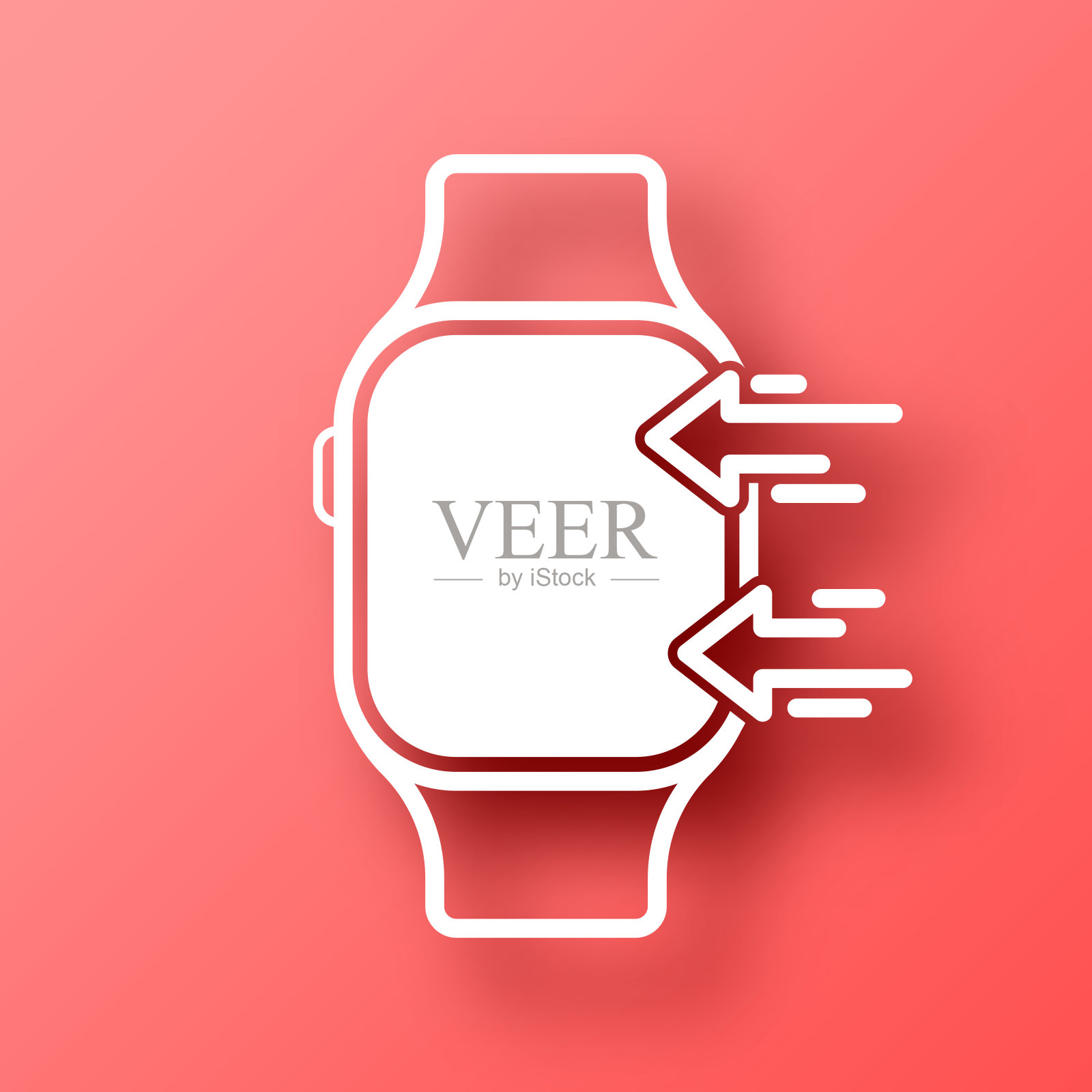 发送到智能手表。图标在红色背景与阴影插画图片素材