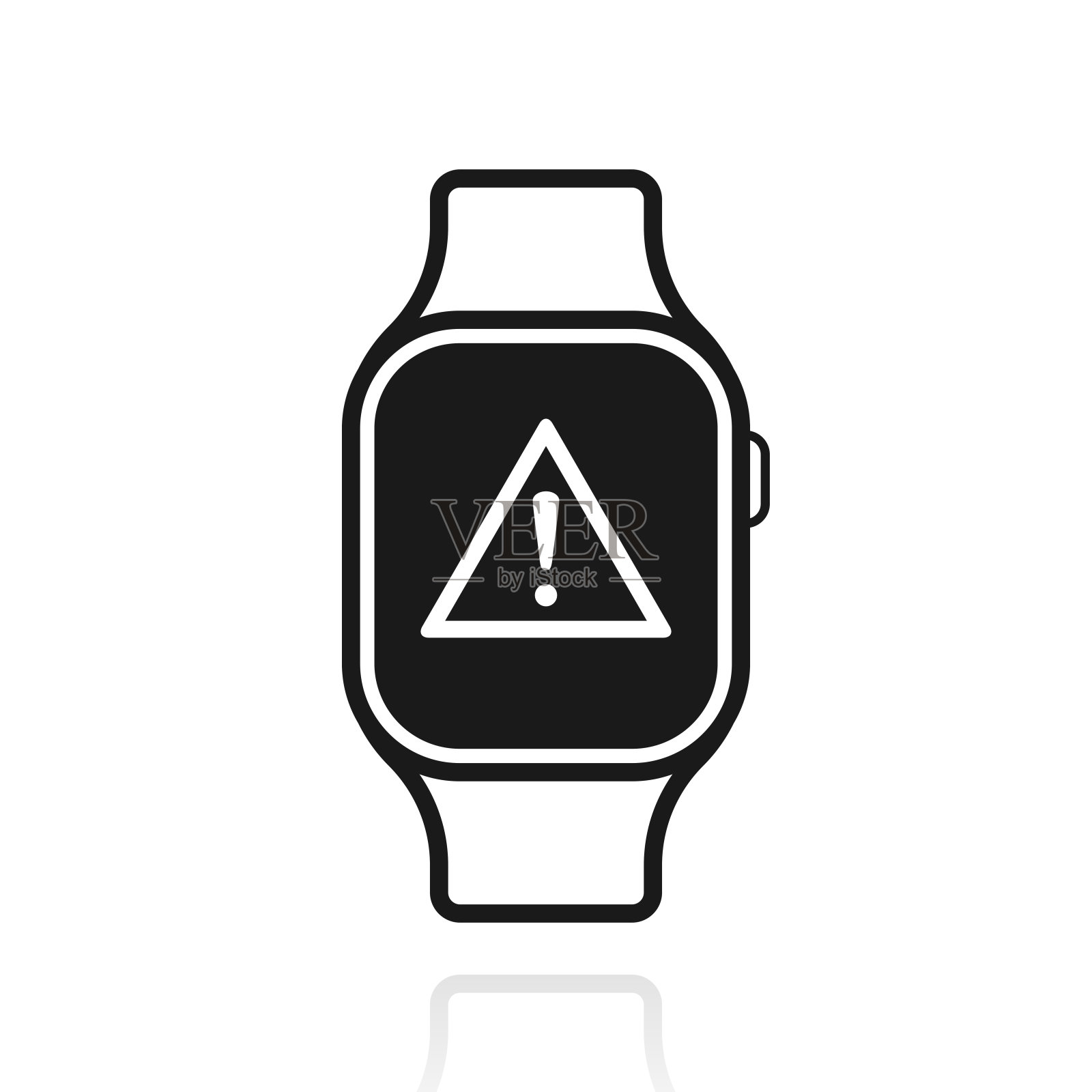 具有危险警告注意的智能手表。白色背景上反射的图标插画图片素材