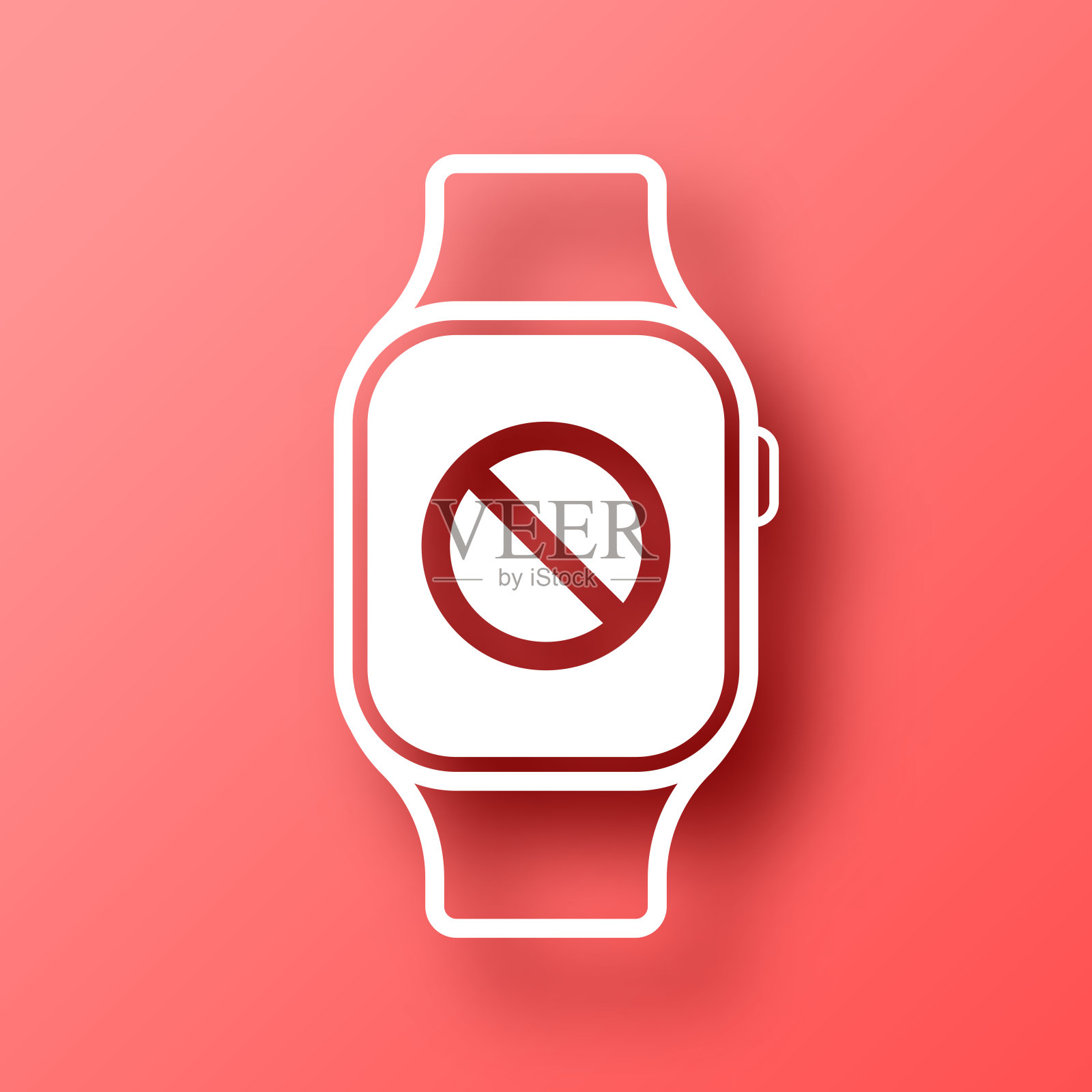 没有符号的智能手表。图标在红色背景与阴影插画图片素材