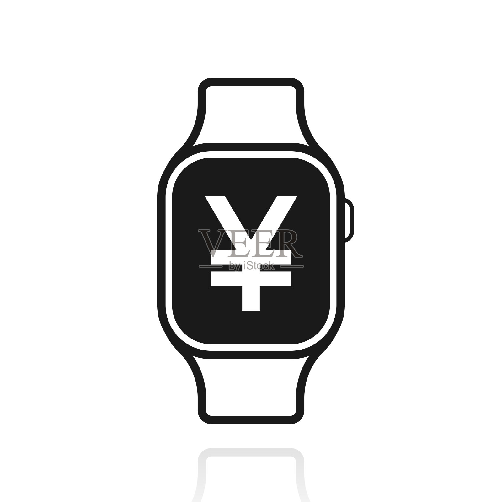 智能手表与日元标志。白色背景上反射的图标插画图片素材