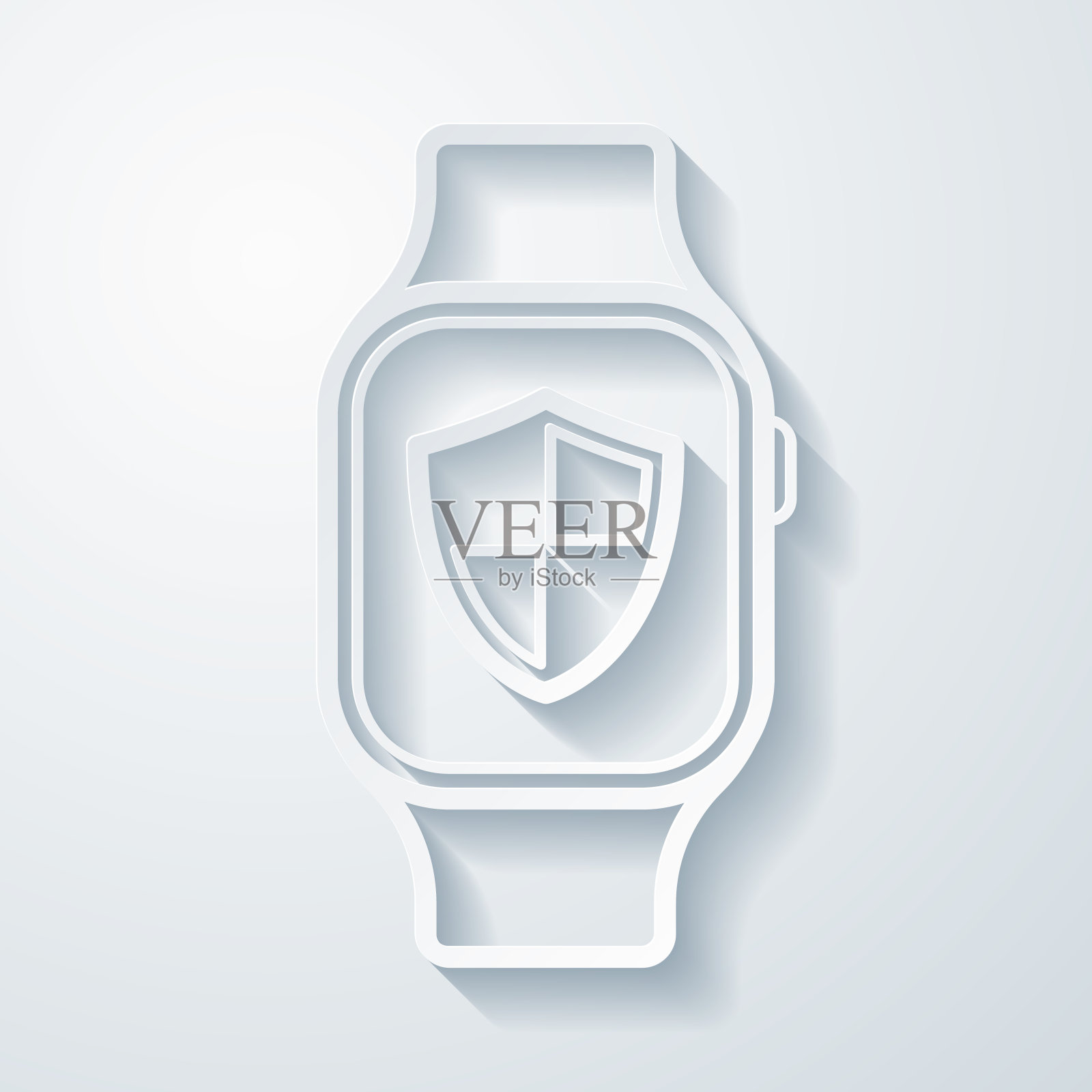Smartwatch盾。空白背景上剪纸效果的图标插画图片素材