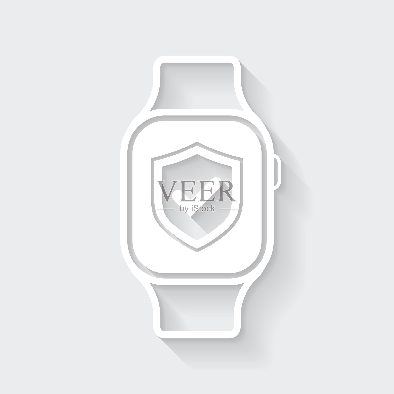 安全smartwatch。图标与空白背景上的长阴影-平面设计插画图片素材