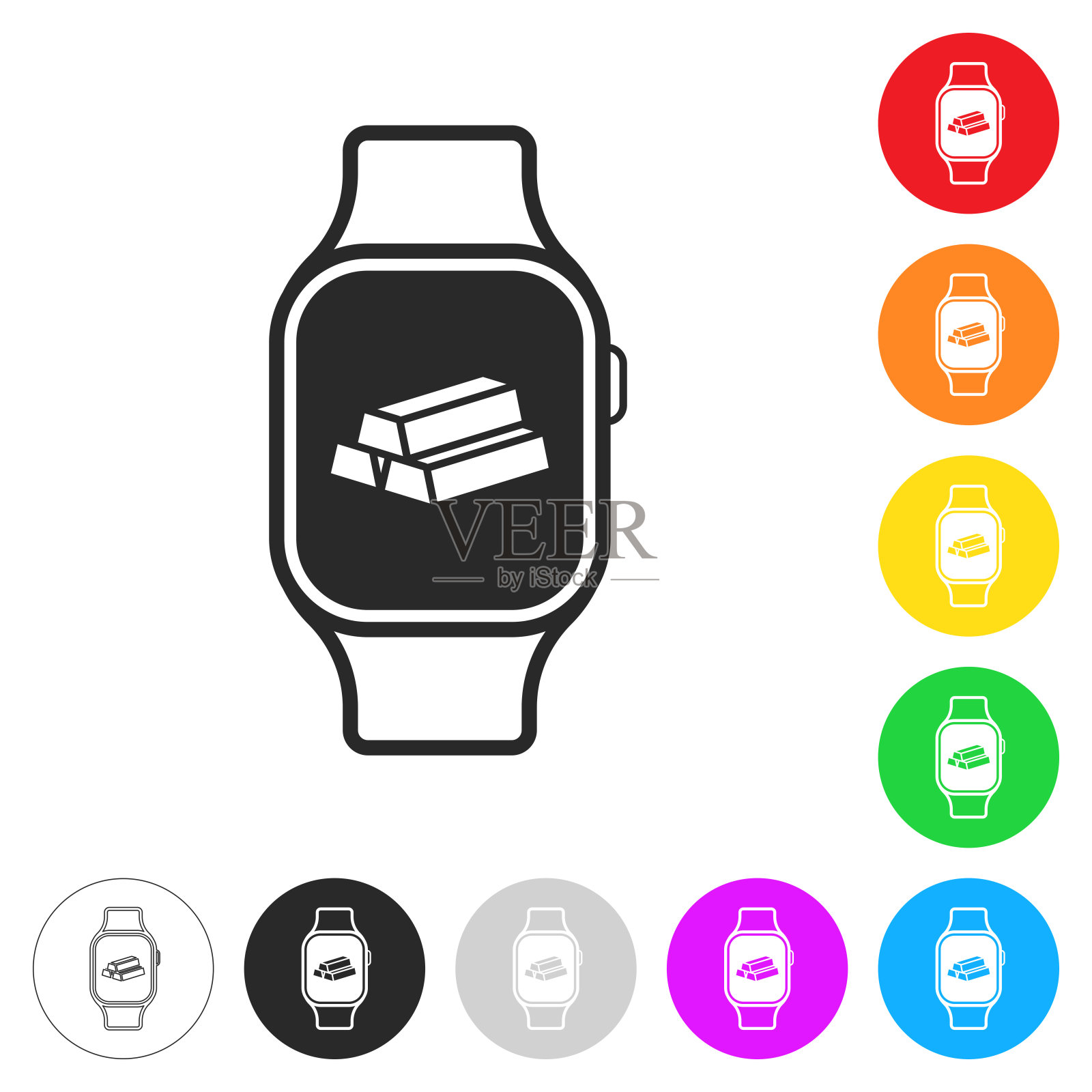 金条智能手表。彩色按钮上的图标插画图片素材