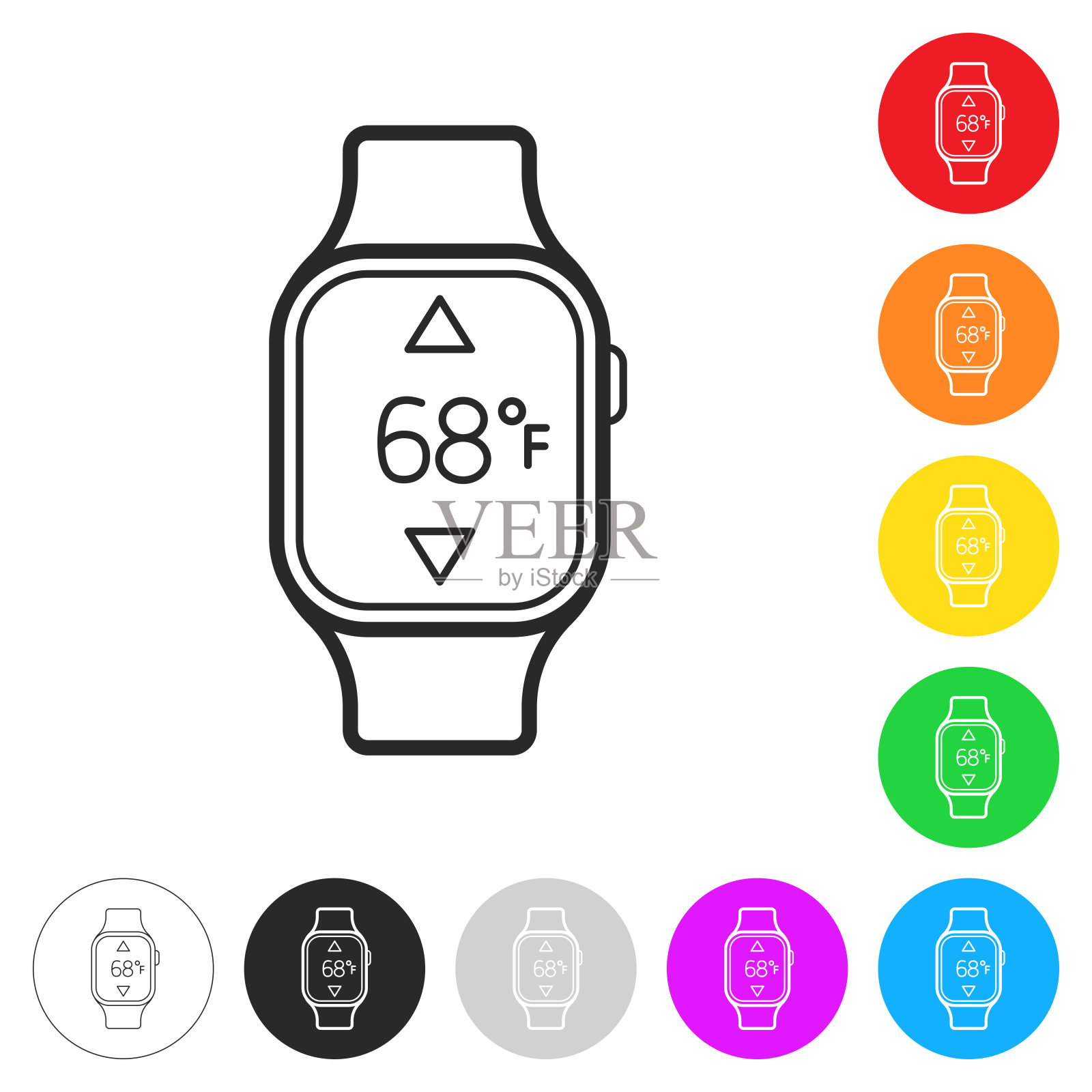 智能手表加热控制。彩色按钮上的图标插画图片素材