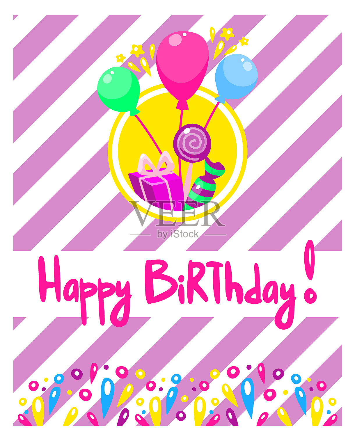 生日快乐可爱的卡片设计气球和插画图片素材