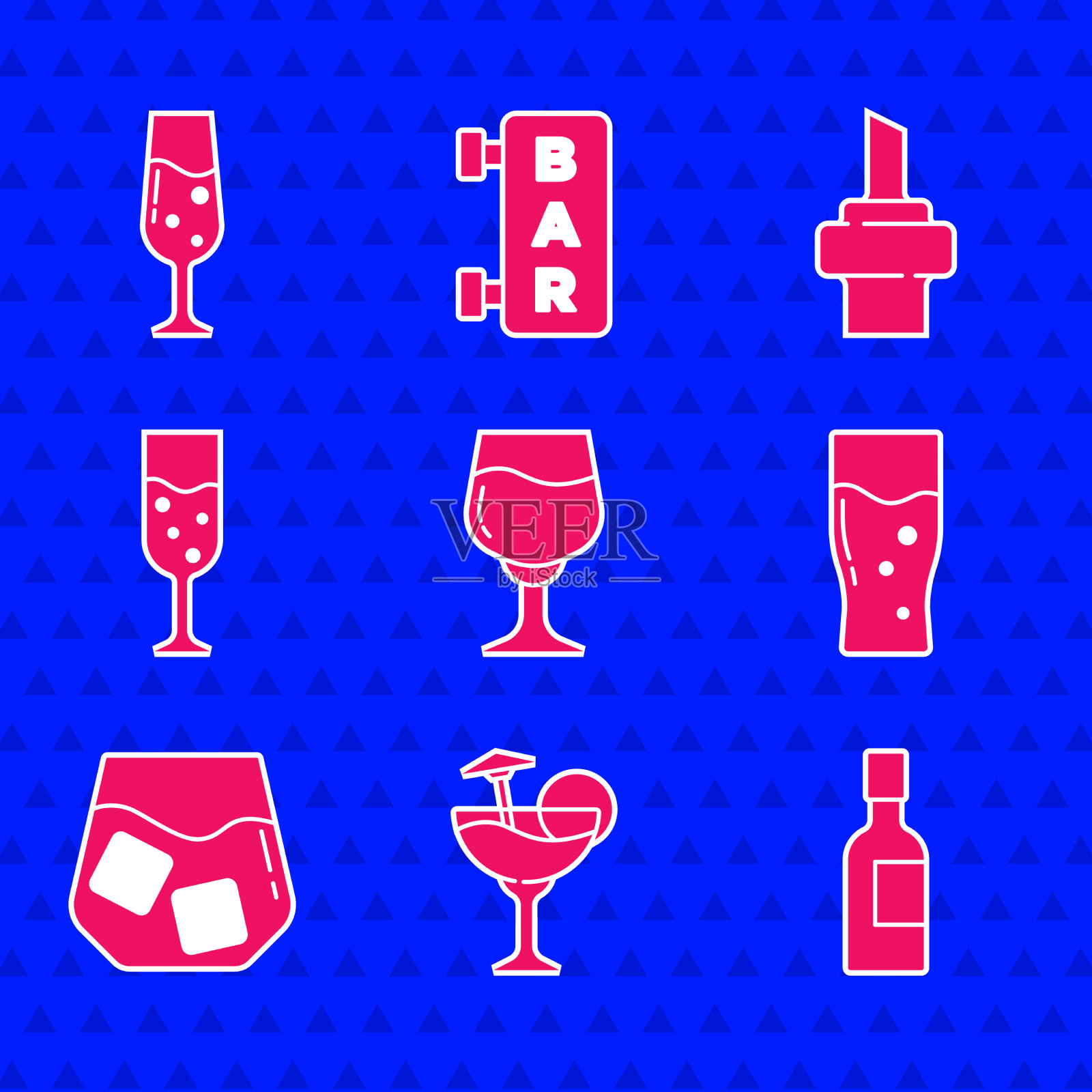 设置红酒酒杯鸡尾酒香槟酒瓶酒杯图标素材