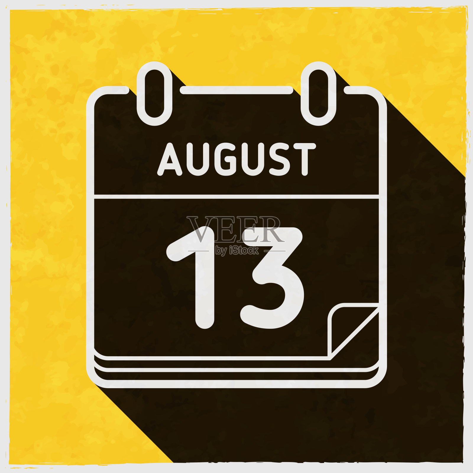 8月13日。图标与长阴影的纹理黄色背景插画图片素材