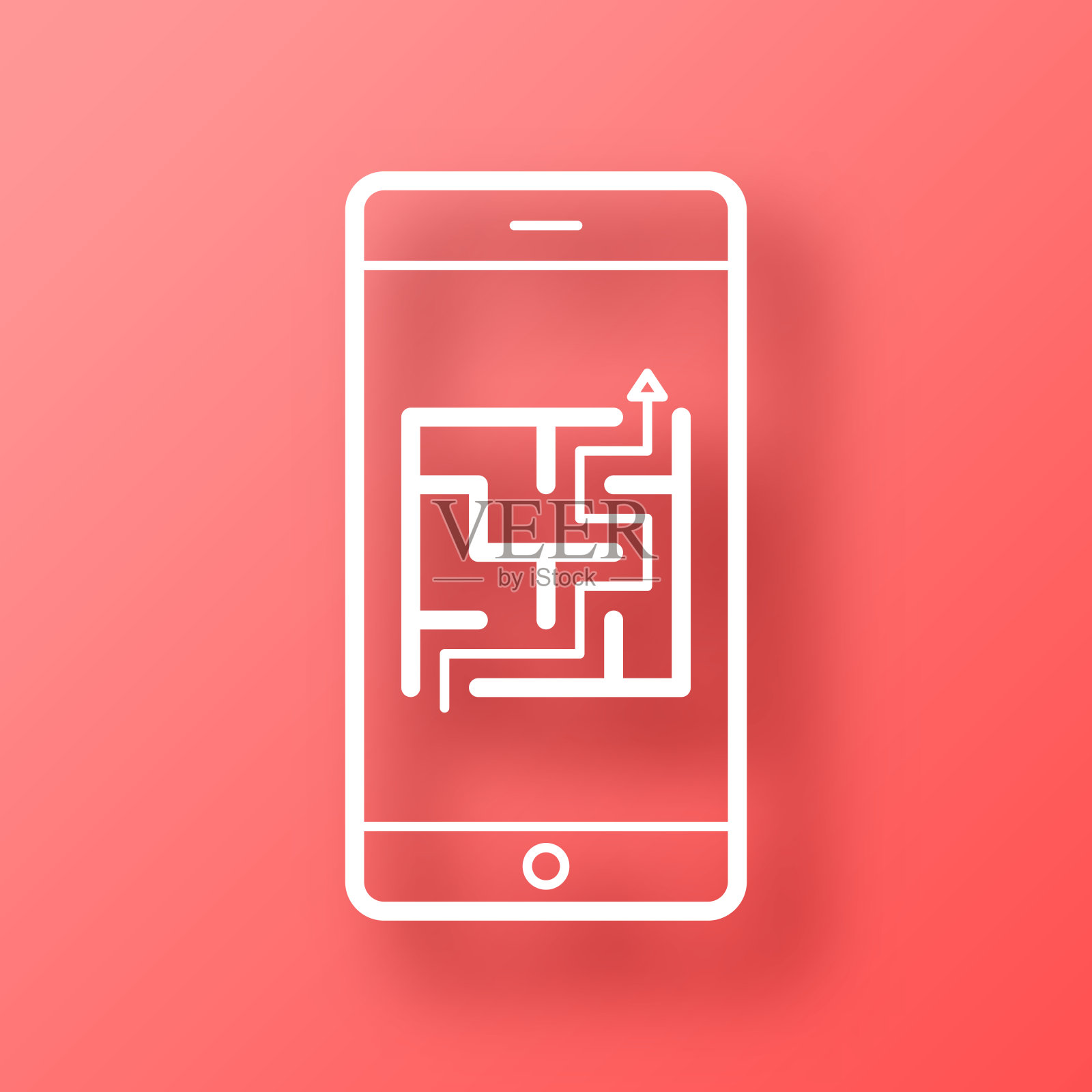 带迷宫的智能手机。图标在红色背景与阴影插画图片素材