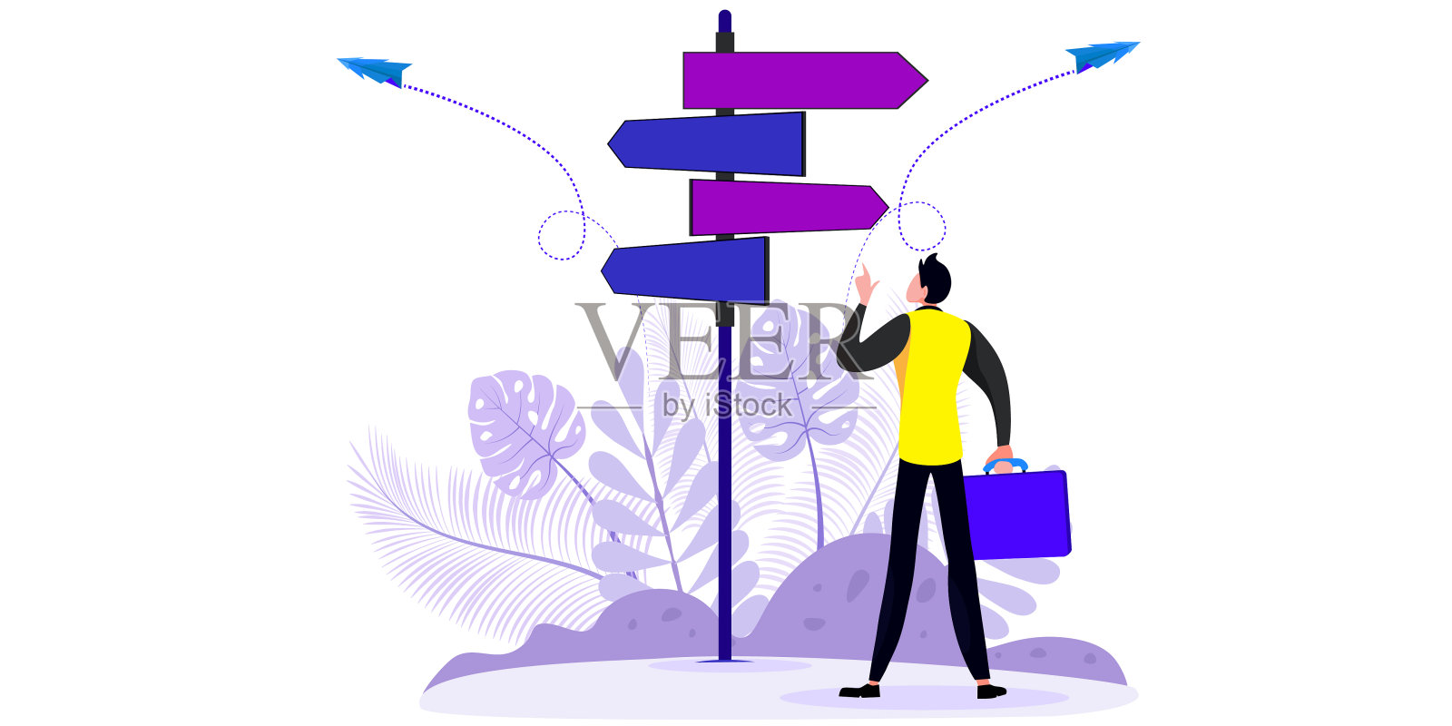 十字路口作为企业战略选择和未来选择的小人物概念插画图片素材