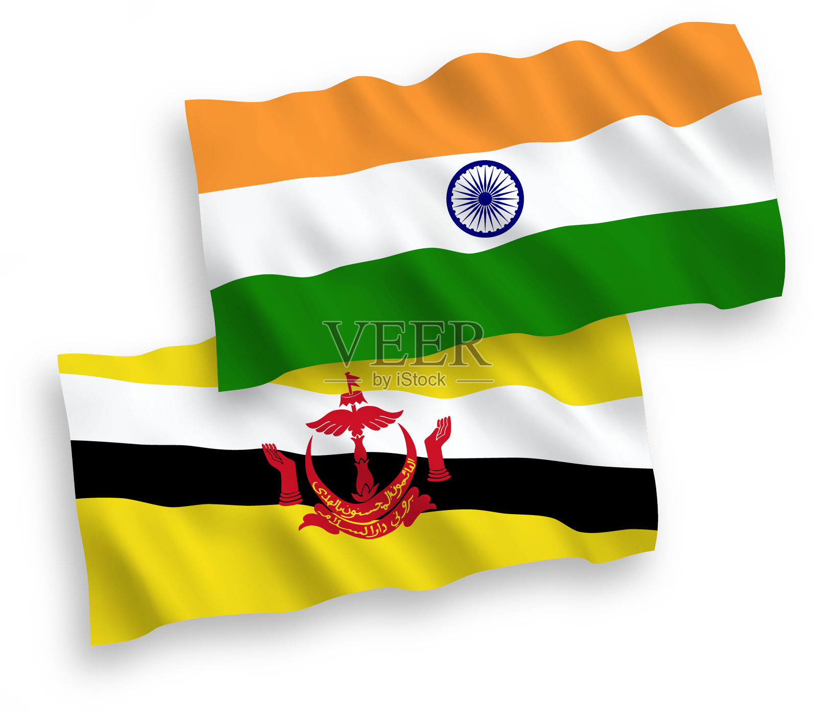 白色背景的印度和文莱国旗设计元素图片