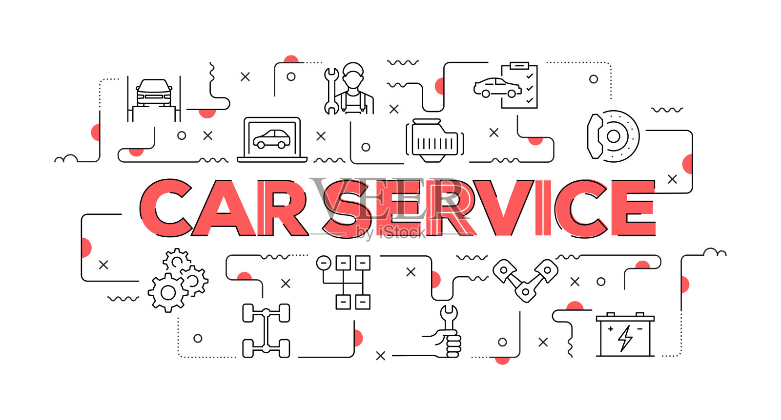 汽车服务网站横幅线风格。现代设计矢量插图插画图片素材