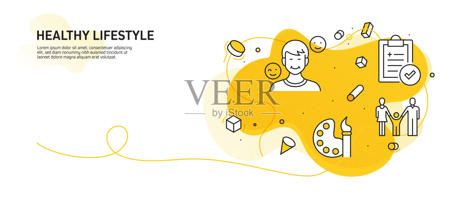 健康生活方式相关的现代线条风格矢量插图插画图片素材