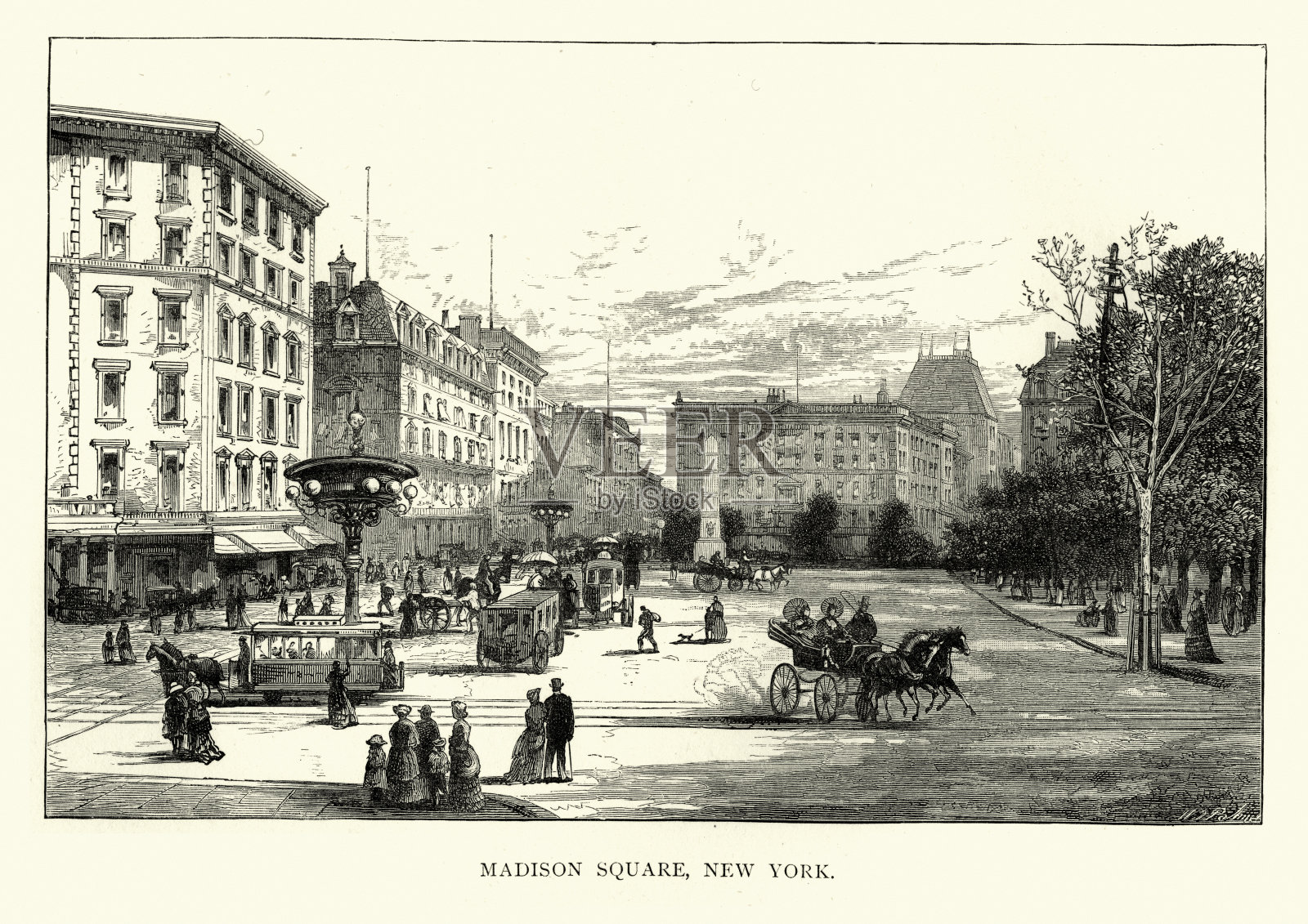 麦迪逊广场，美国纽约，19世纪插画图片素材