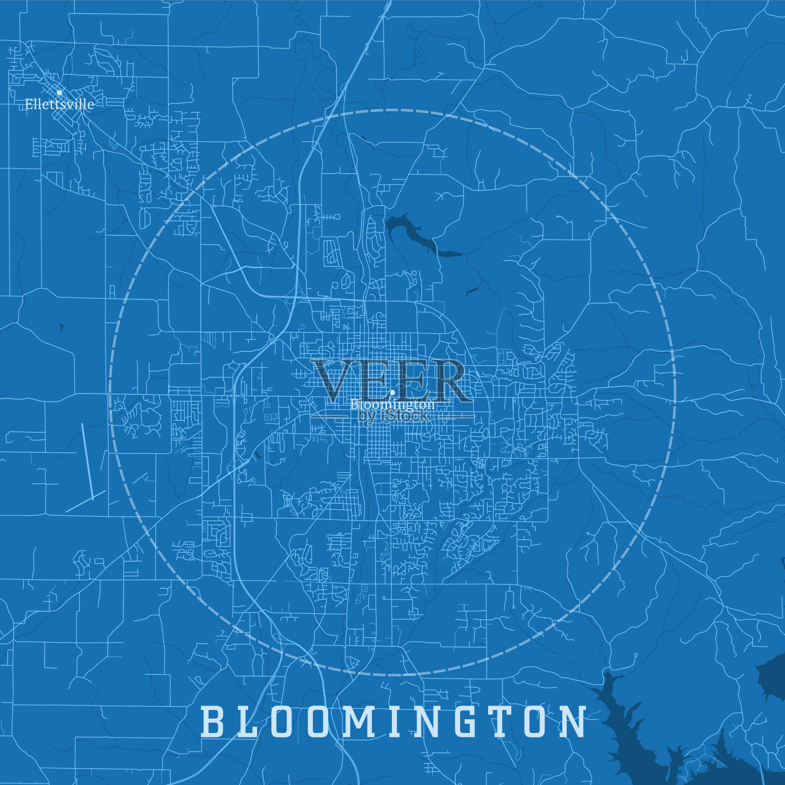 布鲁明顿在城市向量道路地图蓝色文本插画图片素材