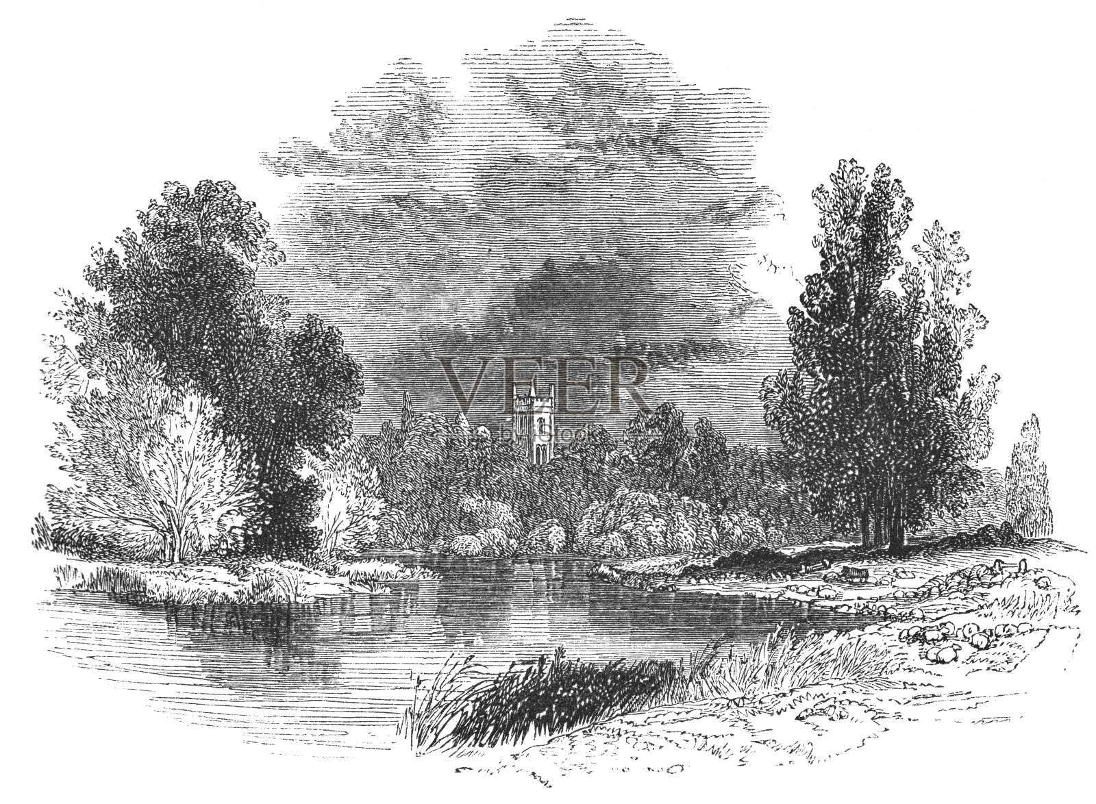 英格兰沃里克郡埃文河畔威尔福德村插画图片素材