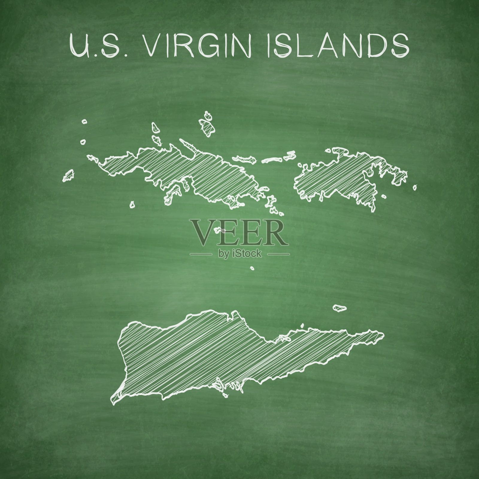 美属维尔京群岛地图画在黑板上-黑板插画图片素材