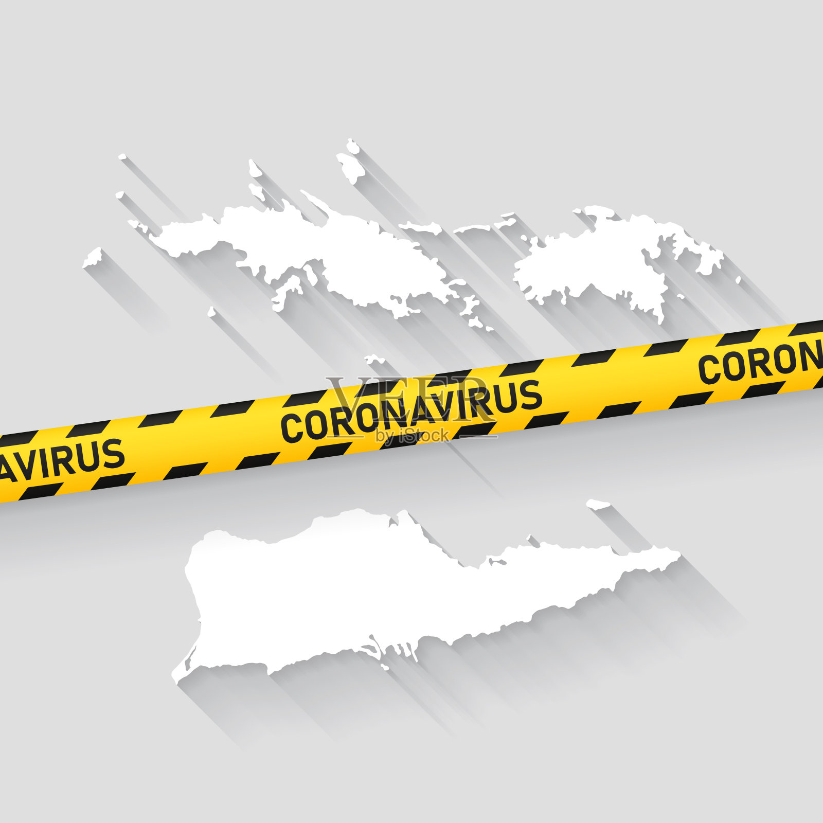 美属维尔京群岛地图与冠状病毒警告胶带。Covid-19爆发插画图片素材