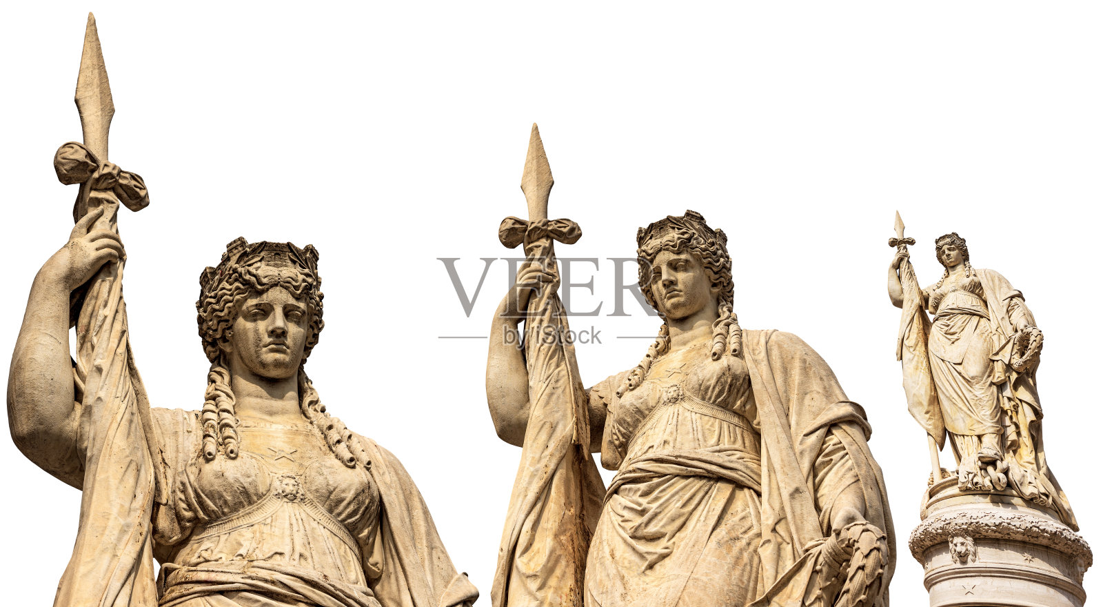 位于意大利特雷维索威尼托的一座名为特雷索纳的独立雕像，被孤立在白色背景上照片摄影图片