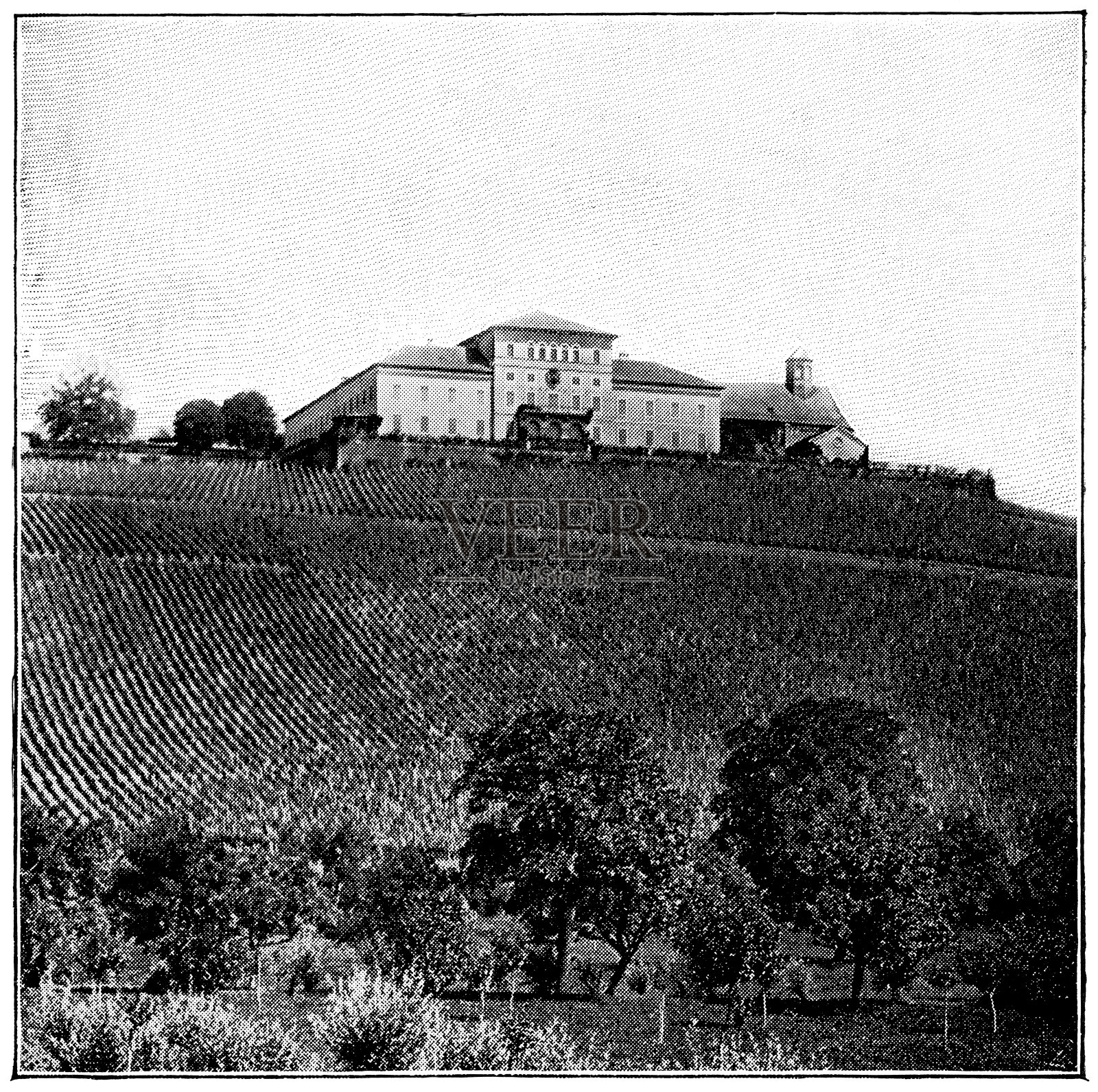 位于德国黑塞的约翰尼斯堡城堡——19世纪插画图片素材