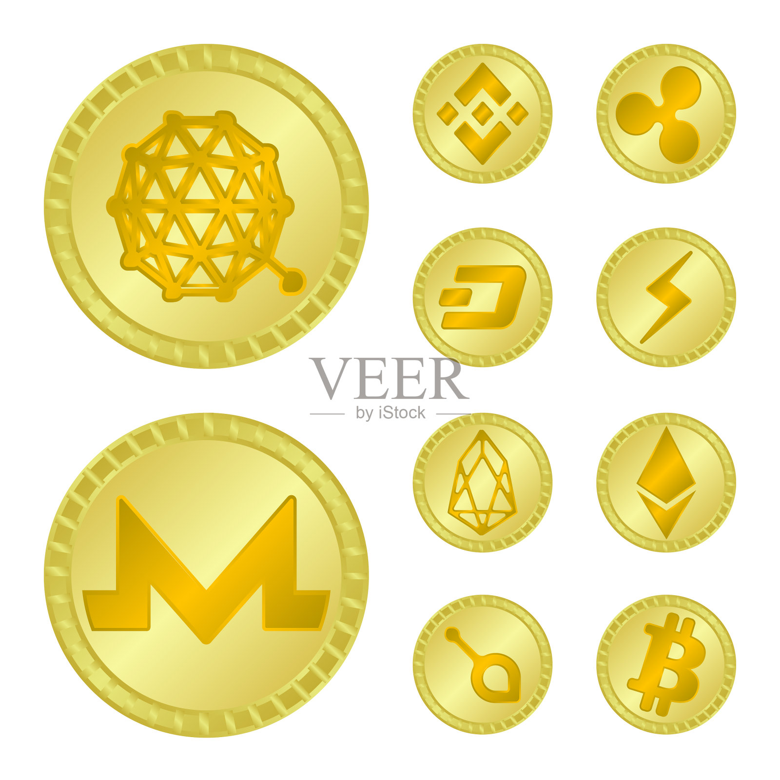 孤立的对象货币和比特币符号图标素材