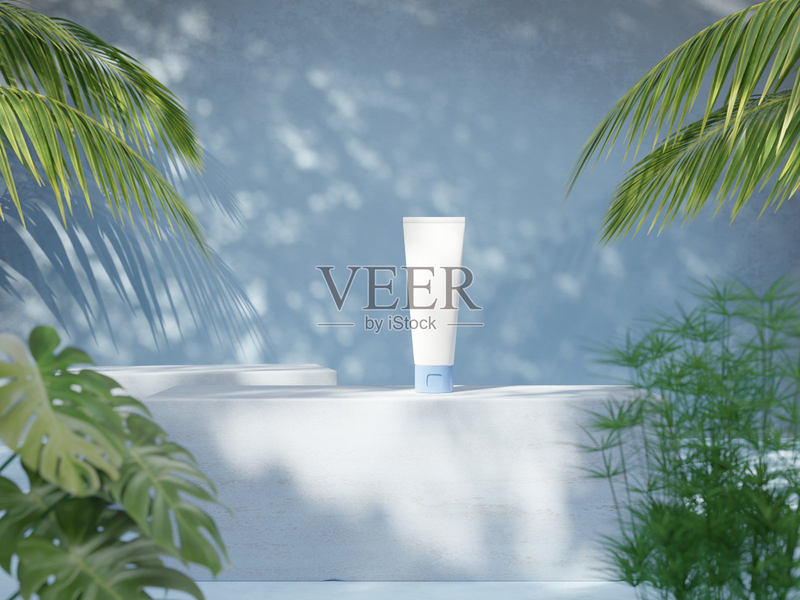 化妆品美容产品管上展示石3D渲染插图照片摄影图片