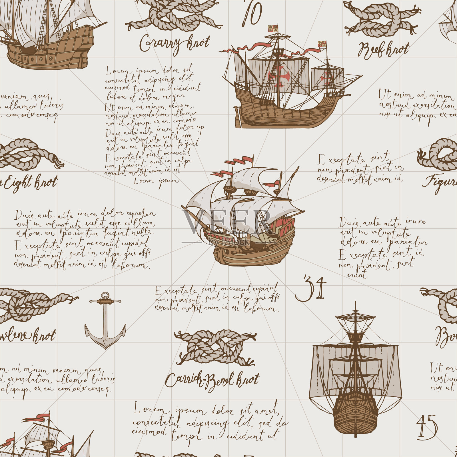 复古无缝图案，以旅行为主题插画图片素材