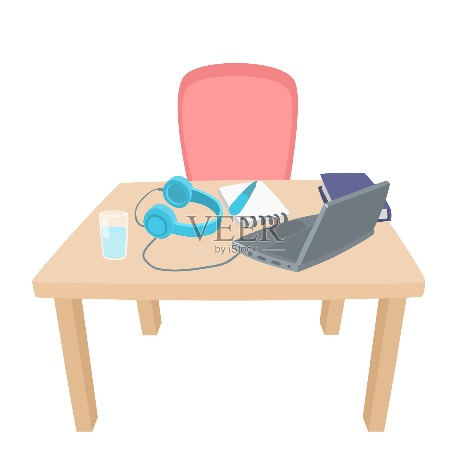 带手提耳机的在线教育工作场所插画图片素材