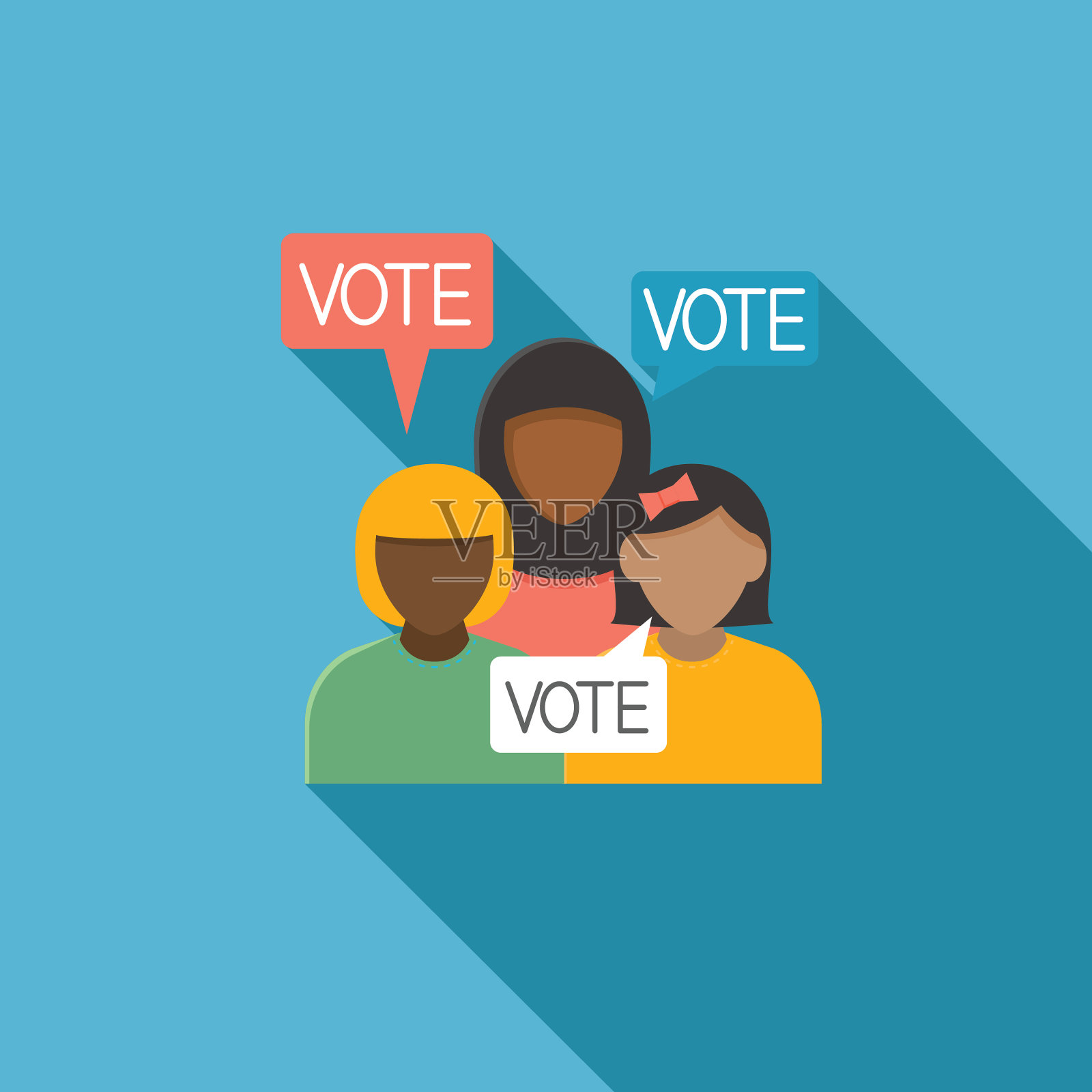 政治与选举平面设计图标。人们谈论投票插画图片素材