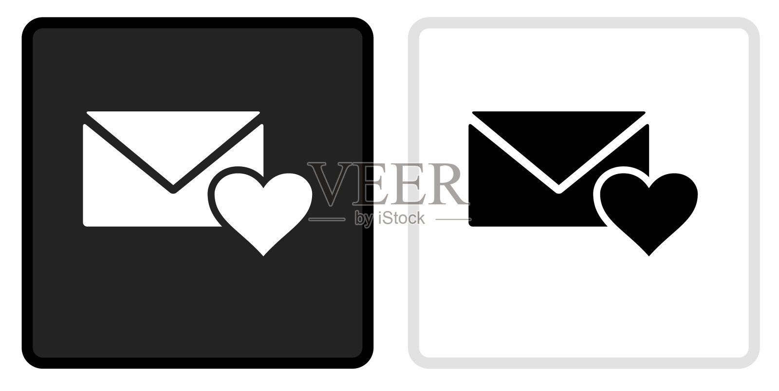 情书和心的图标上的黑色按钮与白色翻转插画图片素材