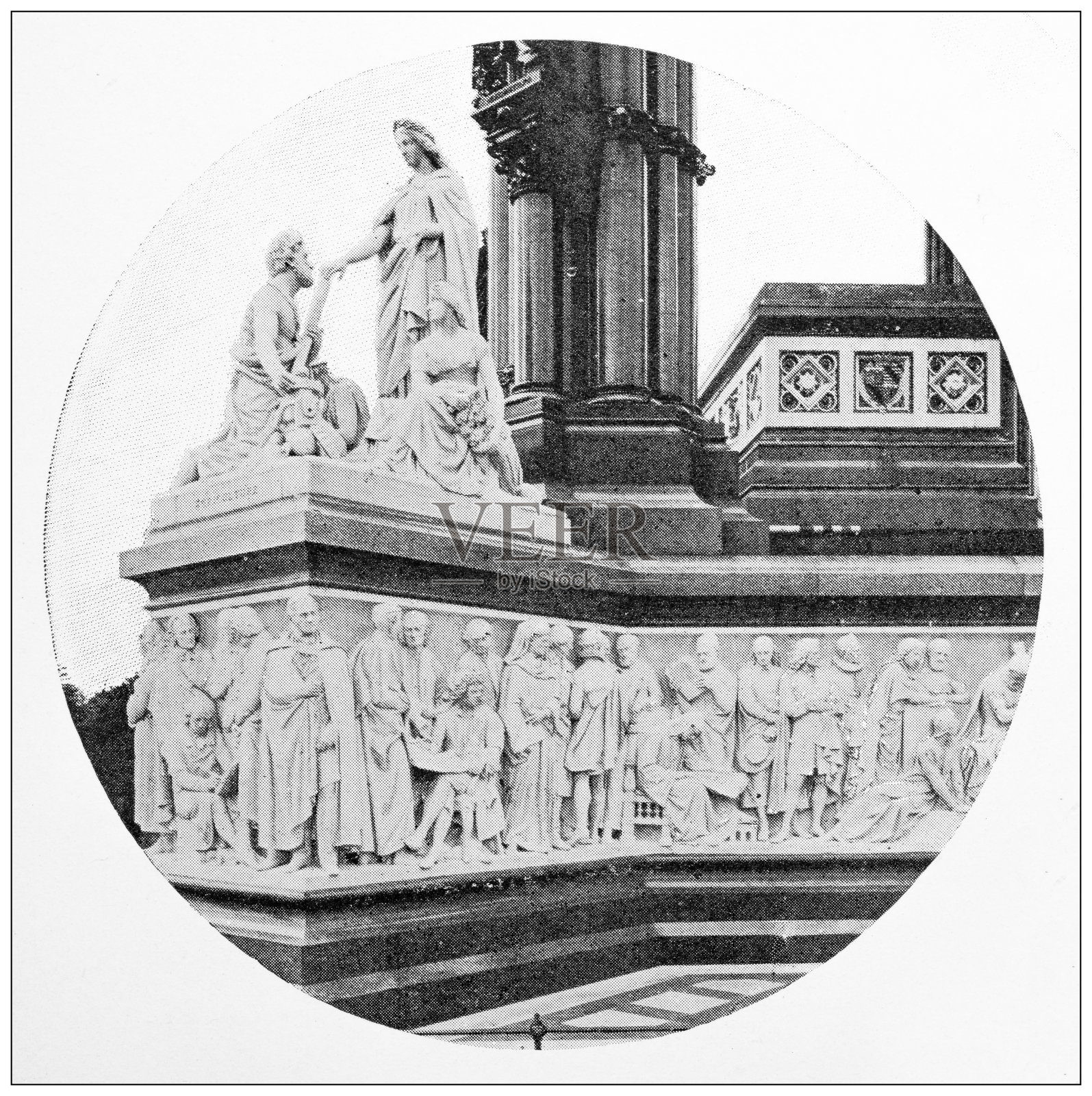 伦敦的古董旅行照片:艾伯特纪念堂插画图片素材