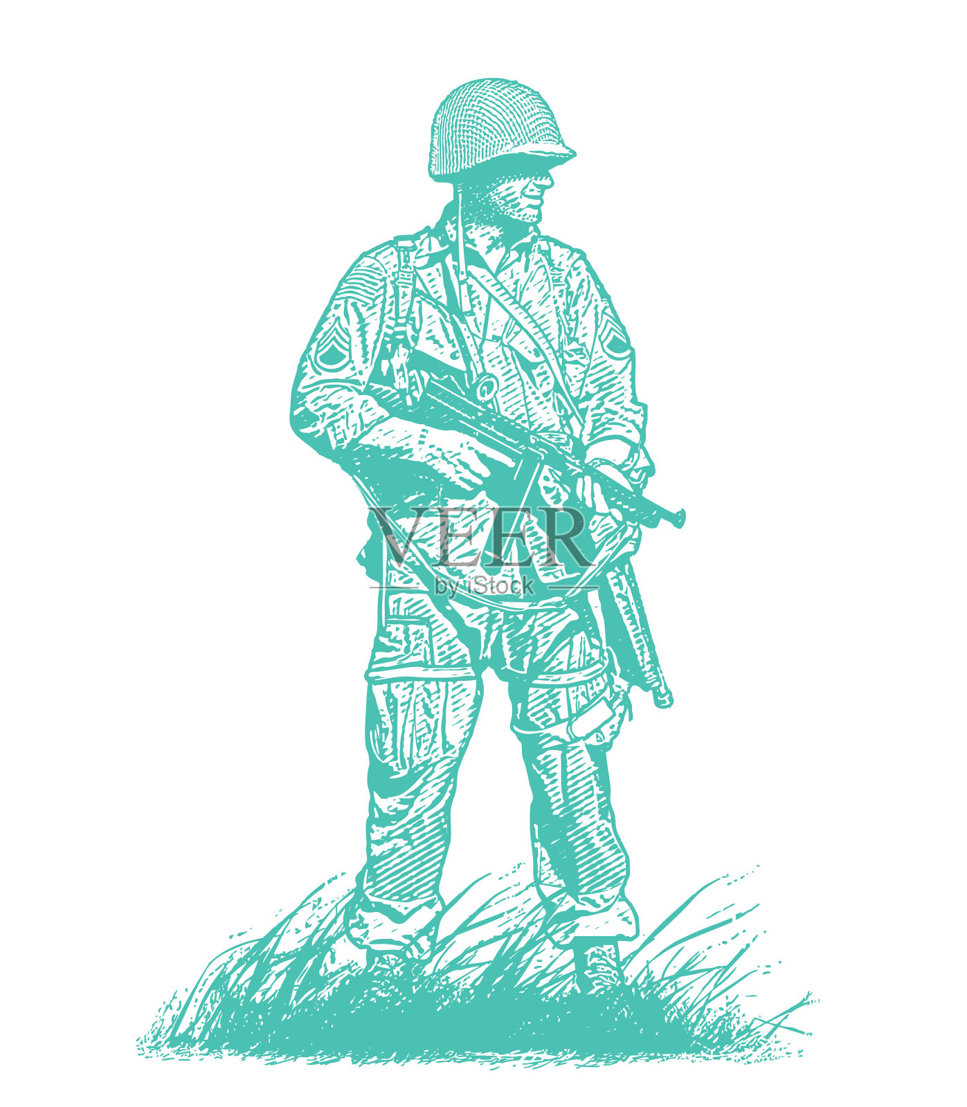 二战士兵在奥马哈海滩插画图片素材