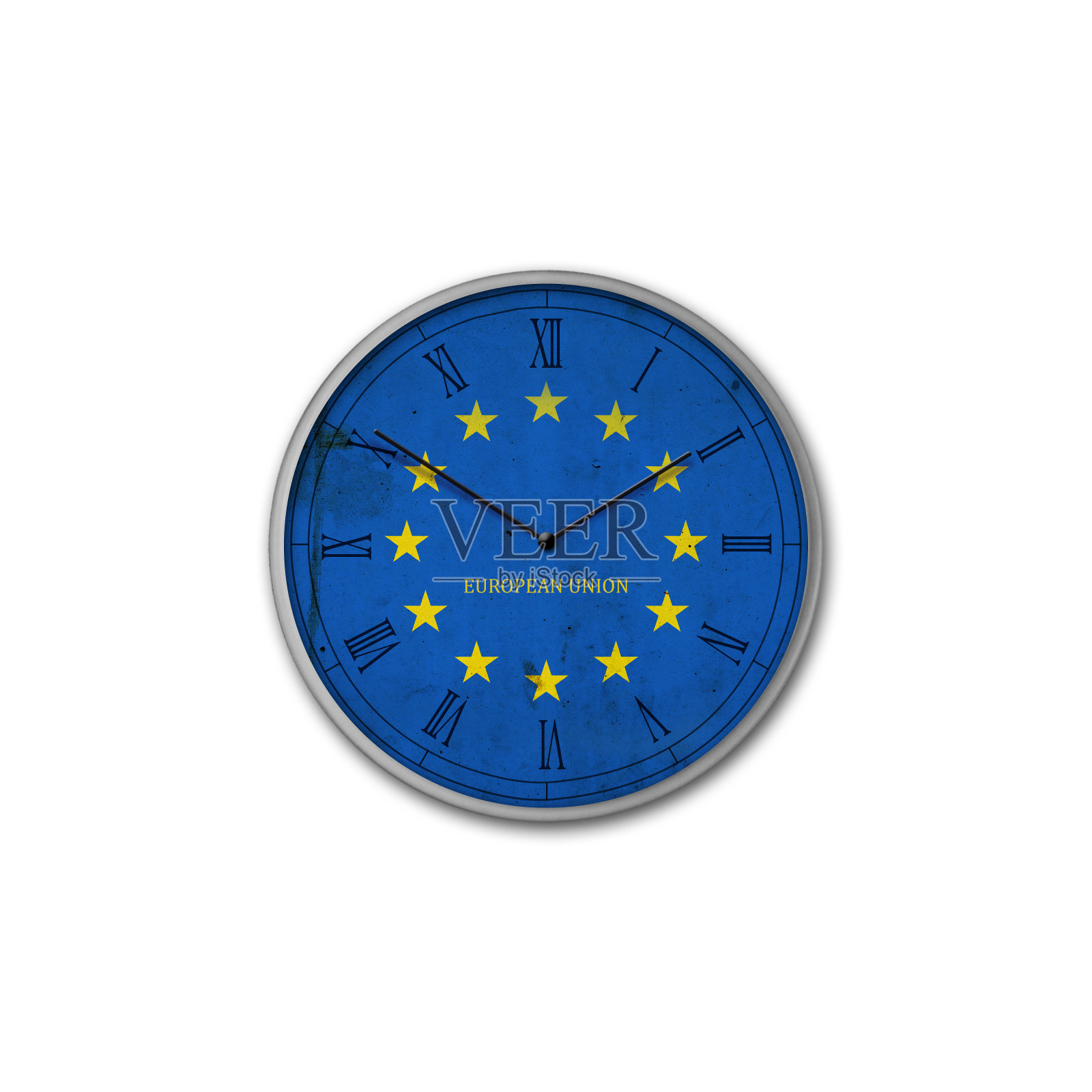 挂钟的颜色是欧盟旗帜。标志和符号。孤立在白色背景上。设计元素。照片摄影图片