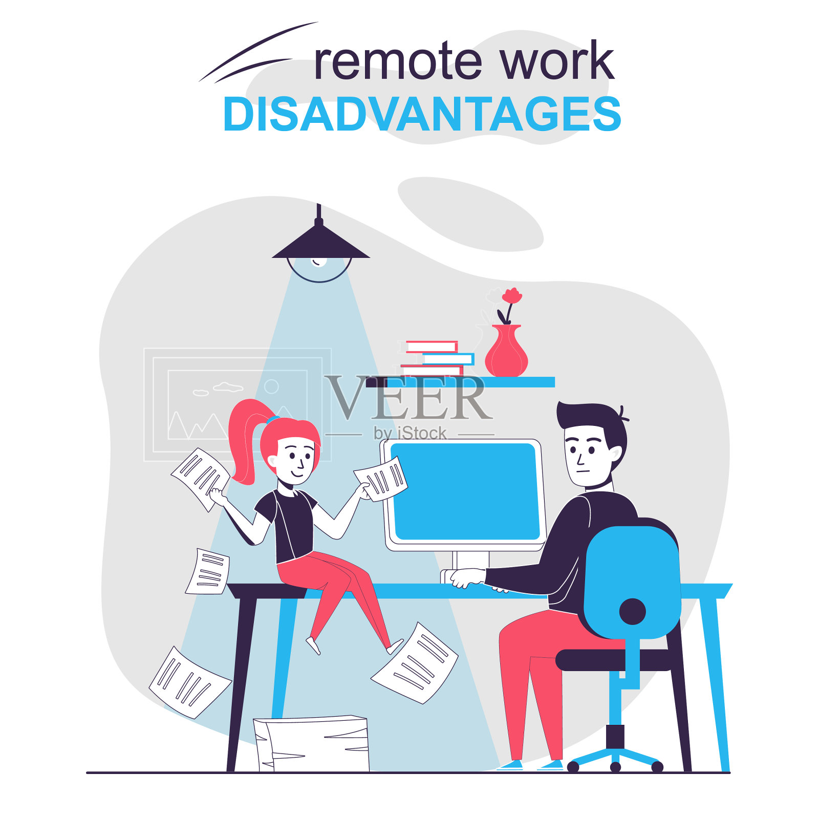 远程工作不利于孤立的卡通概念插画图片素材