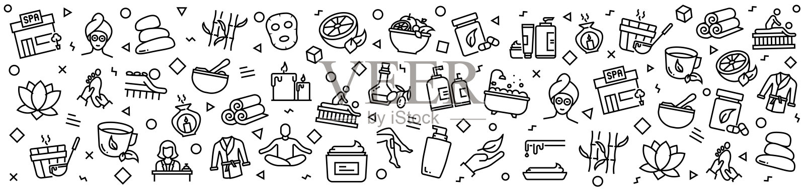 SPA元素模式与线性图标，潮流线性风格向量插画图片素材