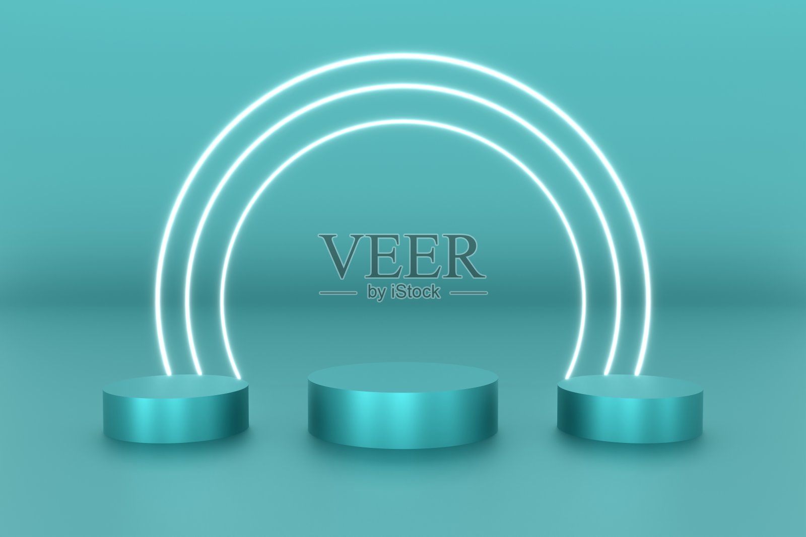 3d平台蓝色用于产品背景舞台或讲台和空白展示平台，环形霓虹灯白色。三维插图渲染照片摄影图片